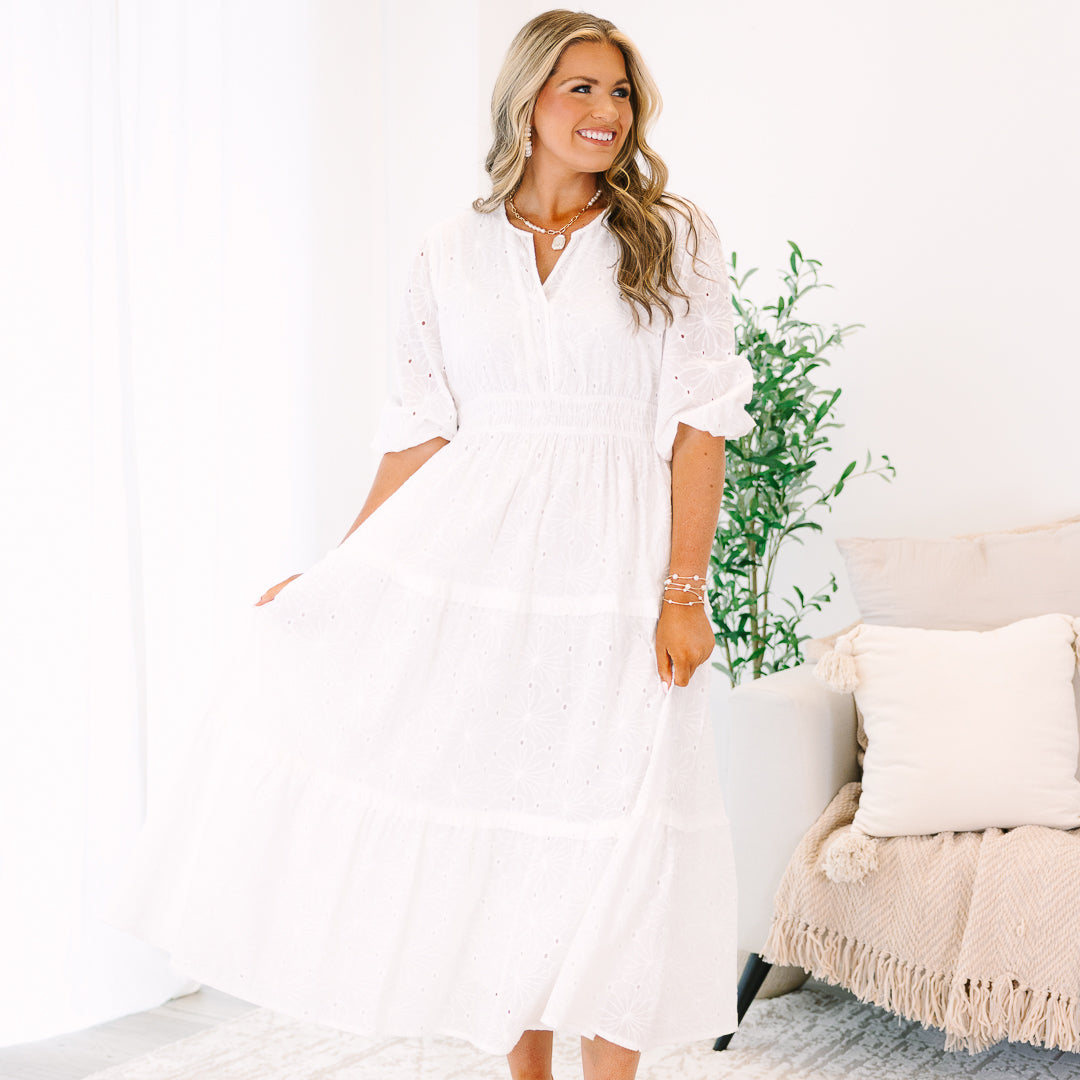 The Clear Choice Dress, White Embroidery