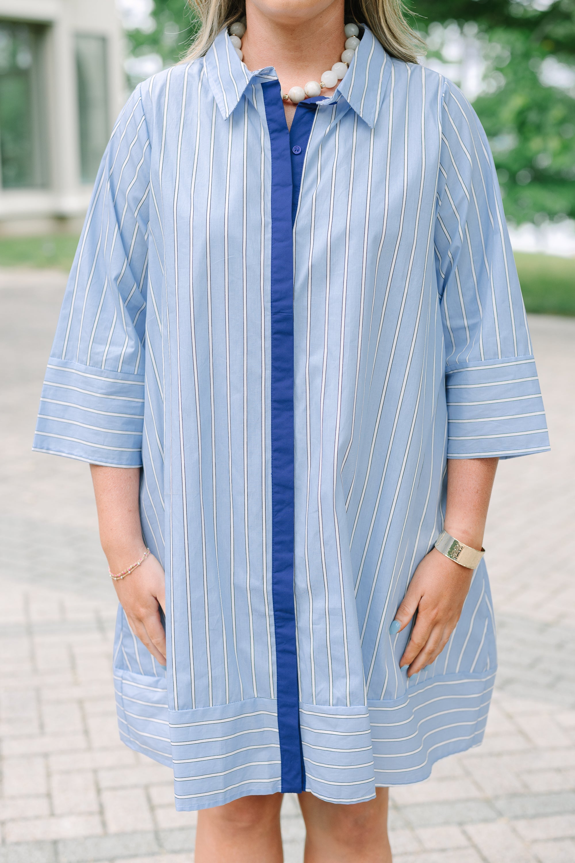 The Right Impression Dress, Blue Stripe