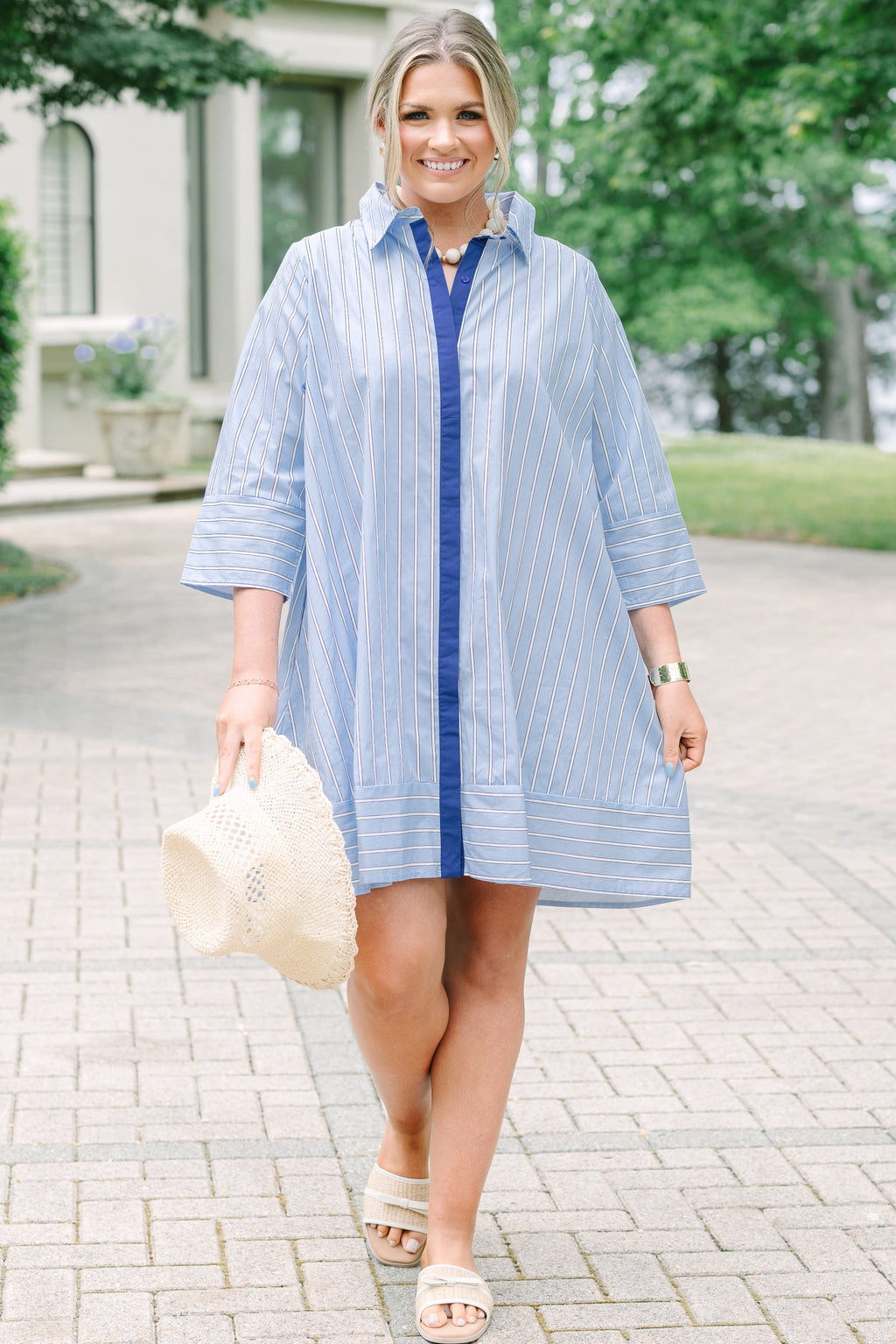 The Right Impression Dress, Blue Stripe