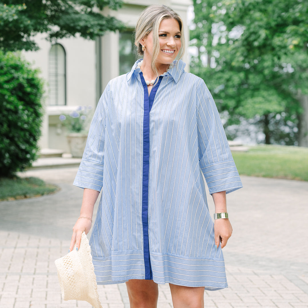 The Right Impression Dress, Blue Stripe