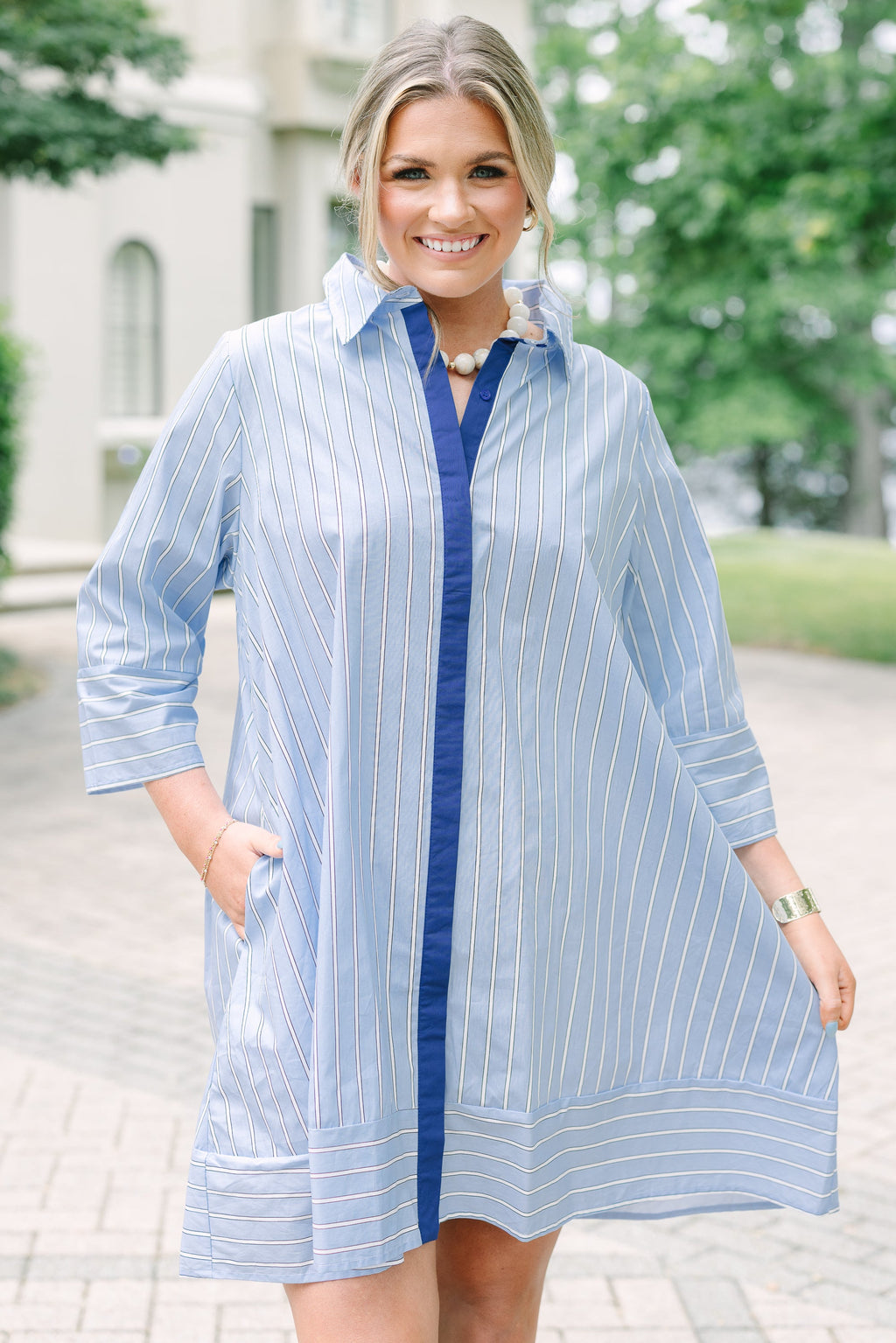 The Right Impression Dress, Blue Stripe