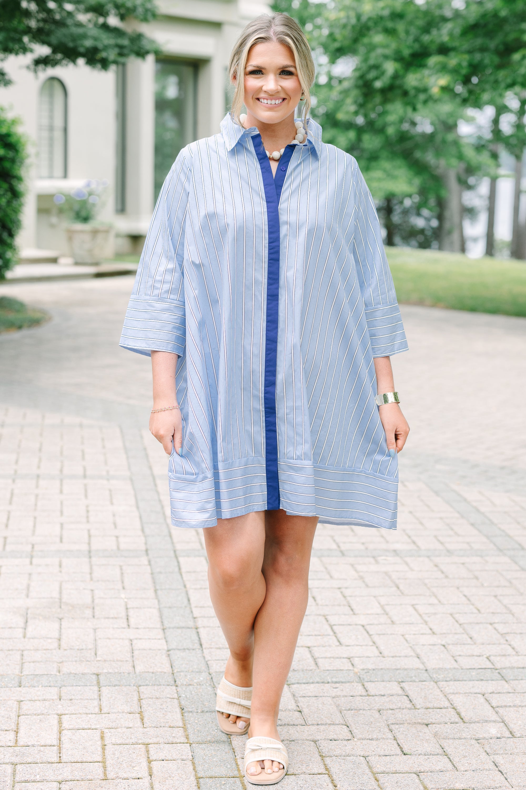 The Right Impression Dress, Blue Stripe
