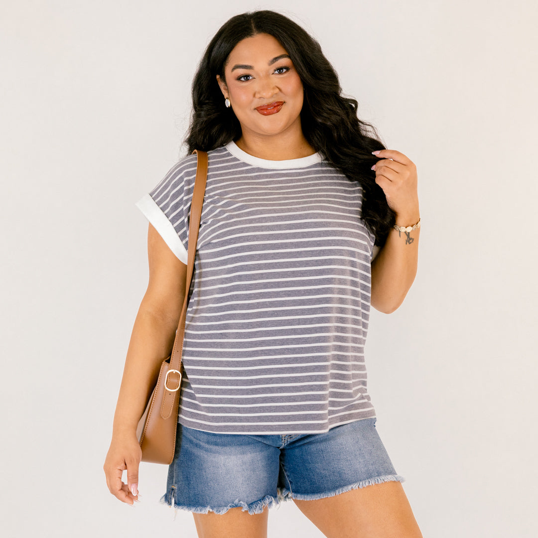 The Savannah Stroll Striped Tee, Charcoal