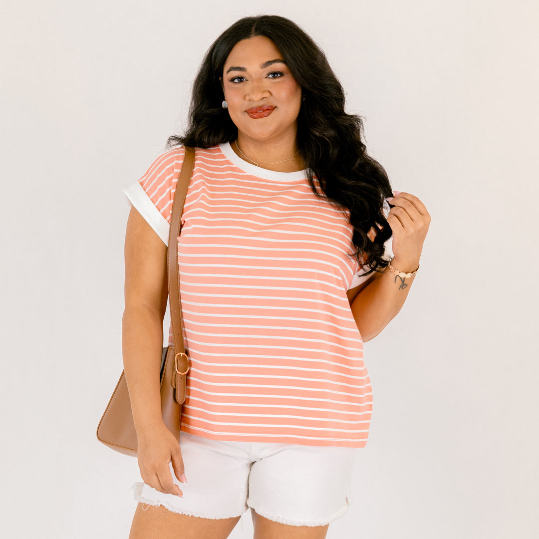 The Savannah Stroll Striped Tee, Coral