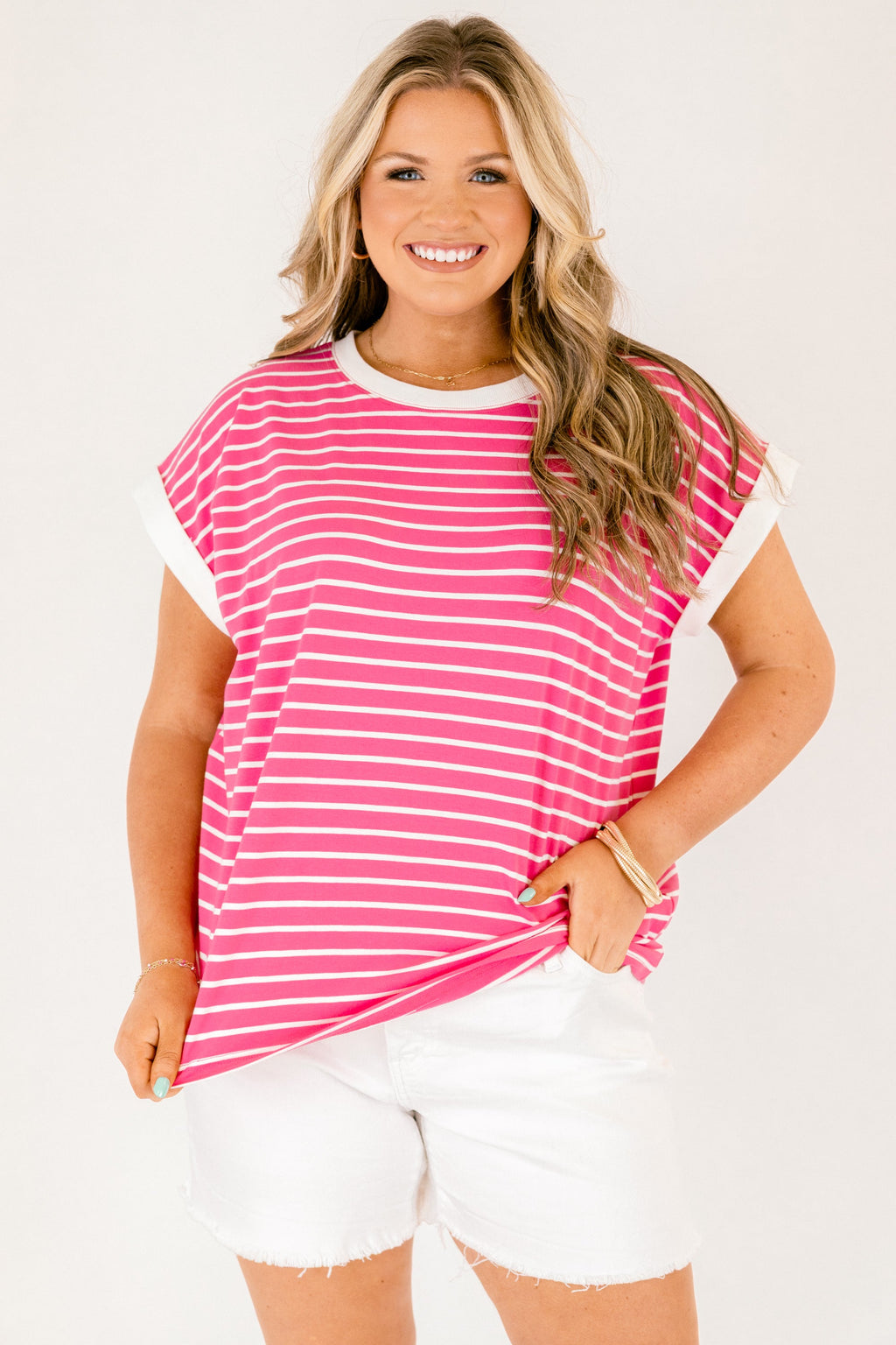 The Savannah Stroll Striped Tee, Fuchsia