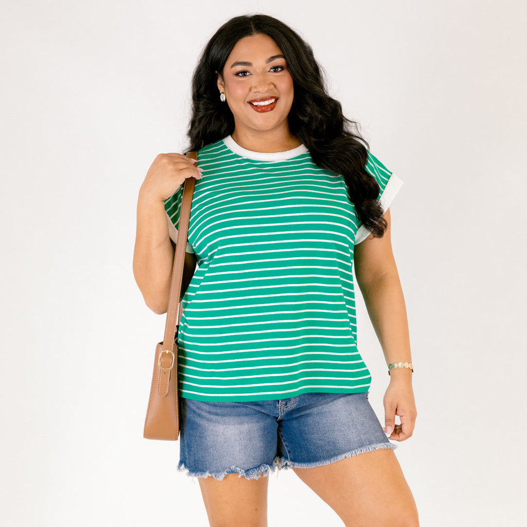 The Savannah Stroll Striped Tee, Kelly Green
