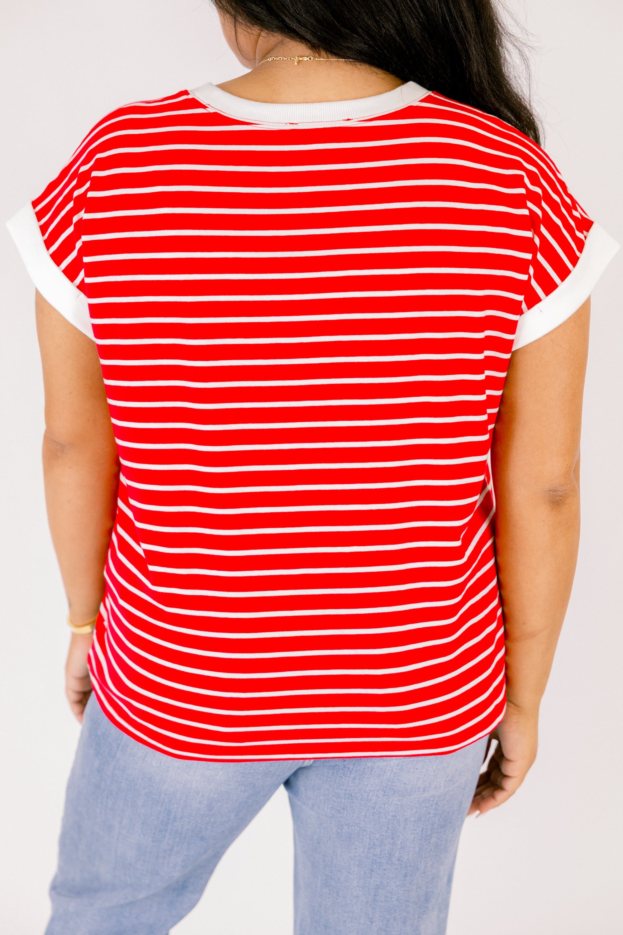 The Savannah Stroll Striped Tee, Ruby Red