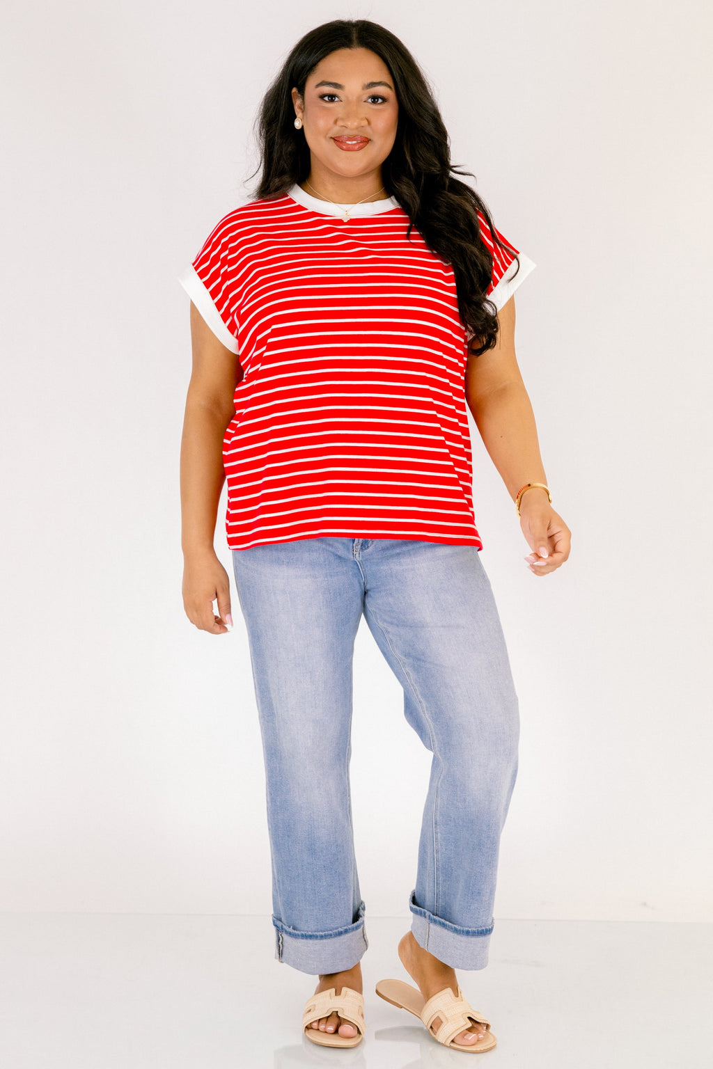 The Savannah Stroll Striped Tee, Ruby Red