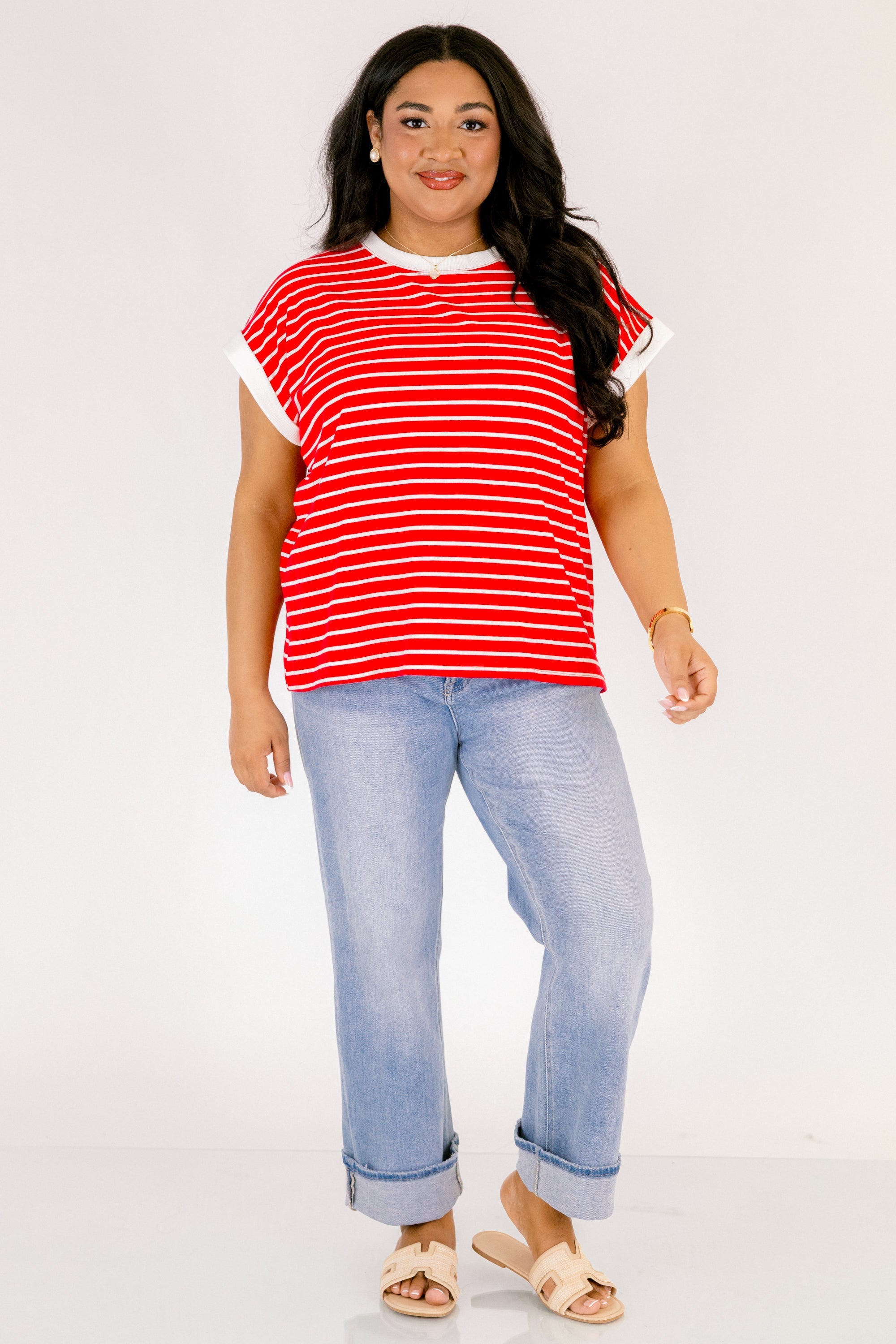 The Savannah Stroll Striped Tee, Ruby Red