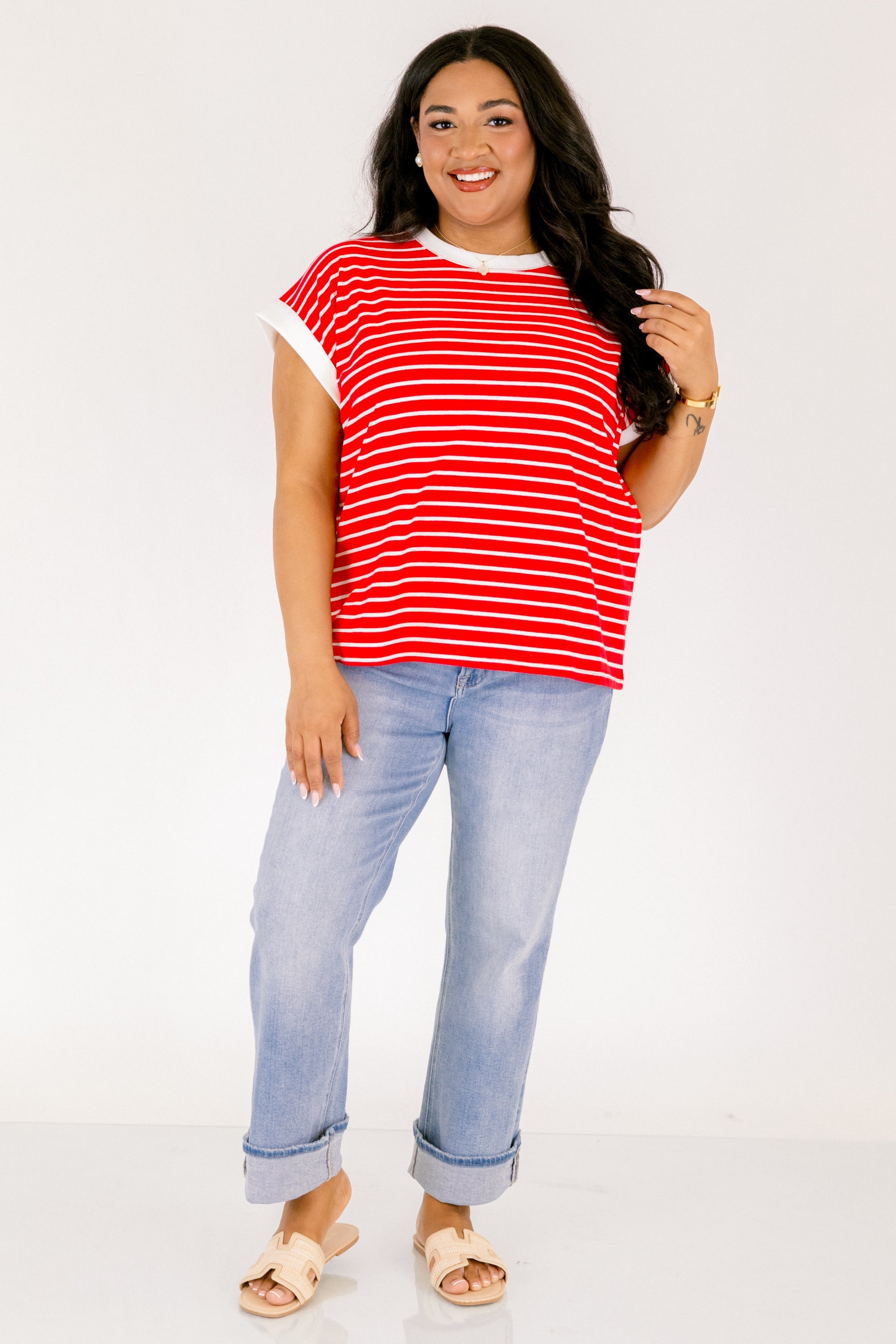 The Savannah Stroll Striped Tee, Ruby Red