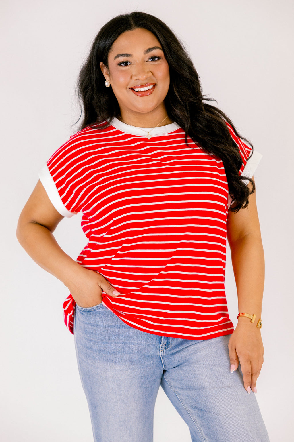 The Savannah Stroll Striped Tee, Ruby Red