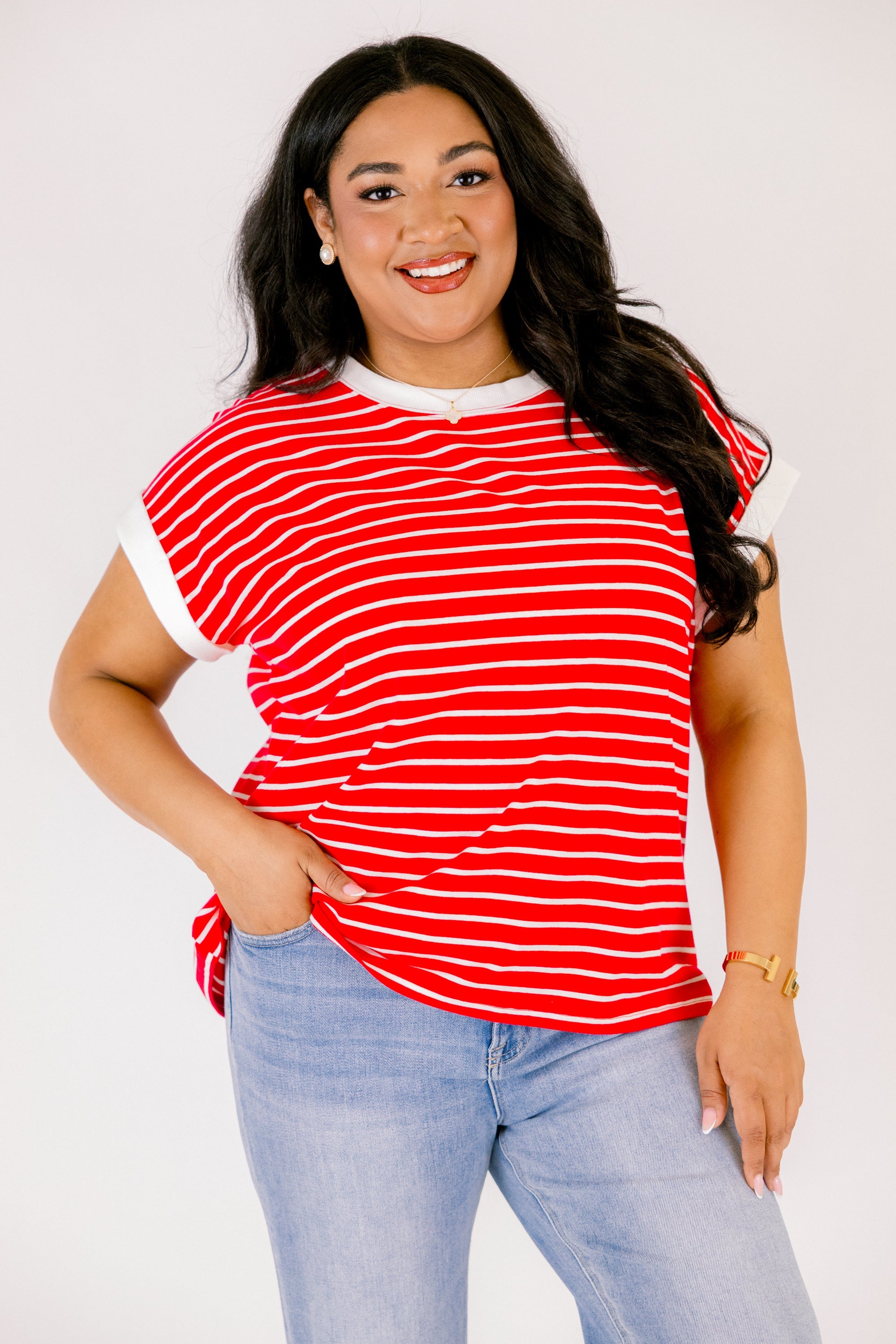 The Savannah Stroll Striped Tee, Ruby Red