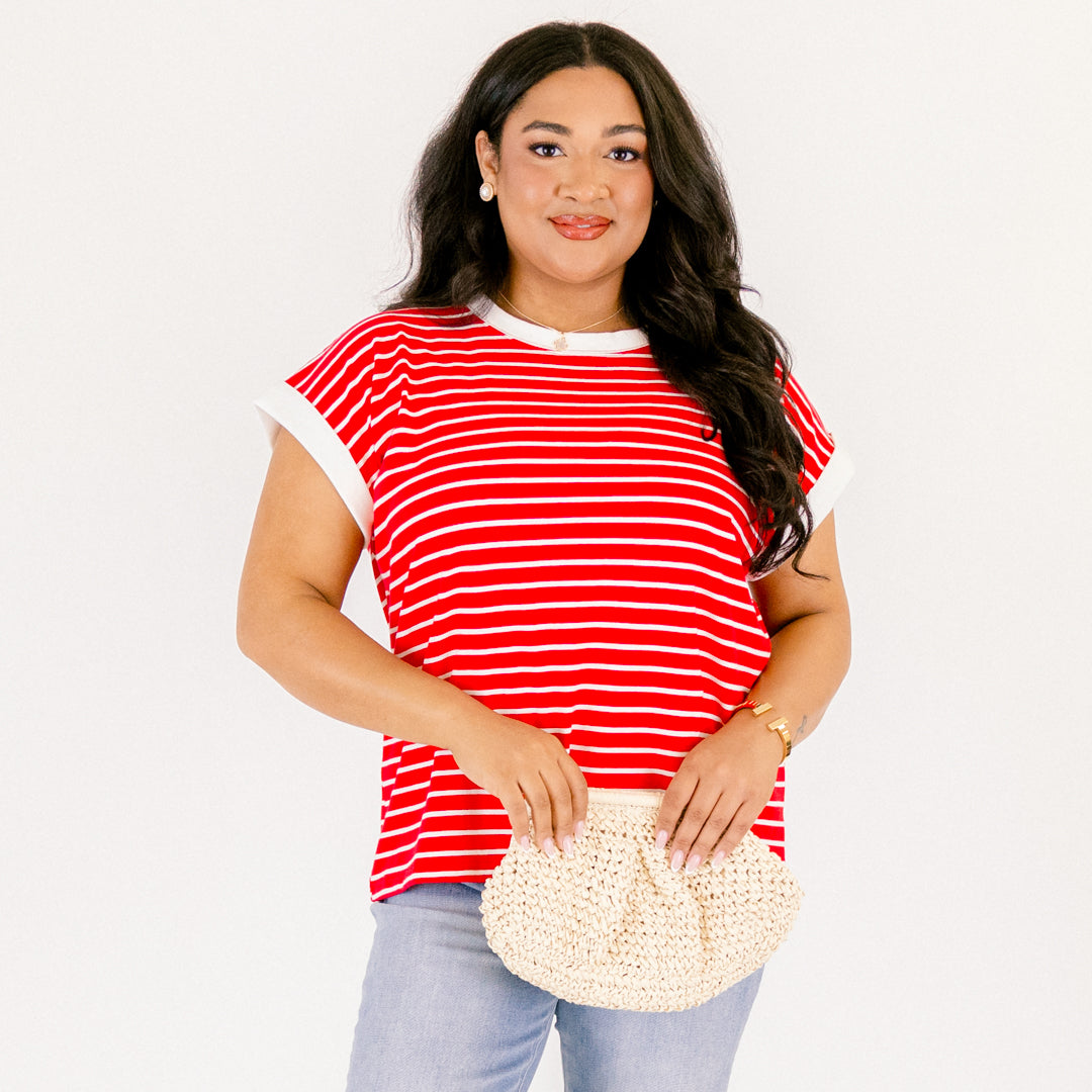 The Savannah Stroll Striped Tee, Ruby Red