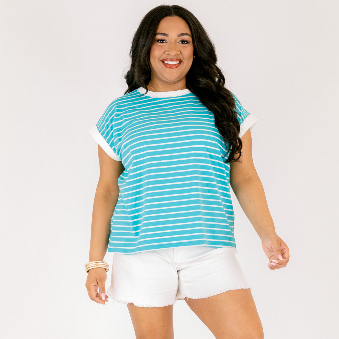 The Savannah Stroll Striped Tee, Turquoise