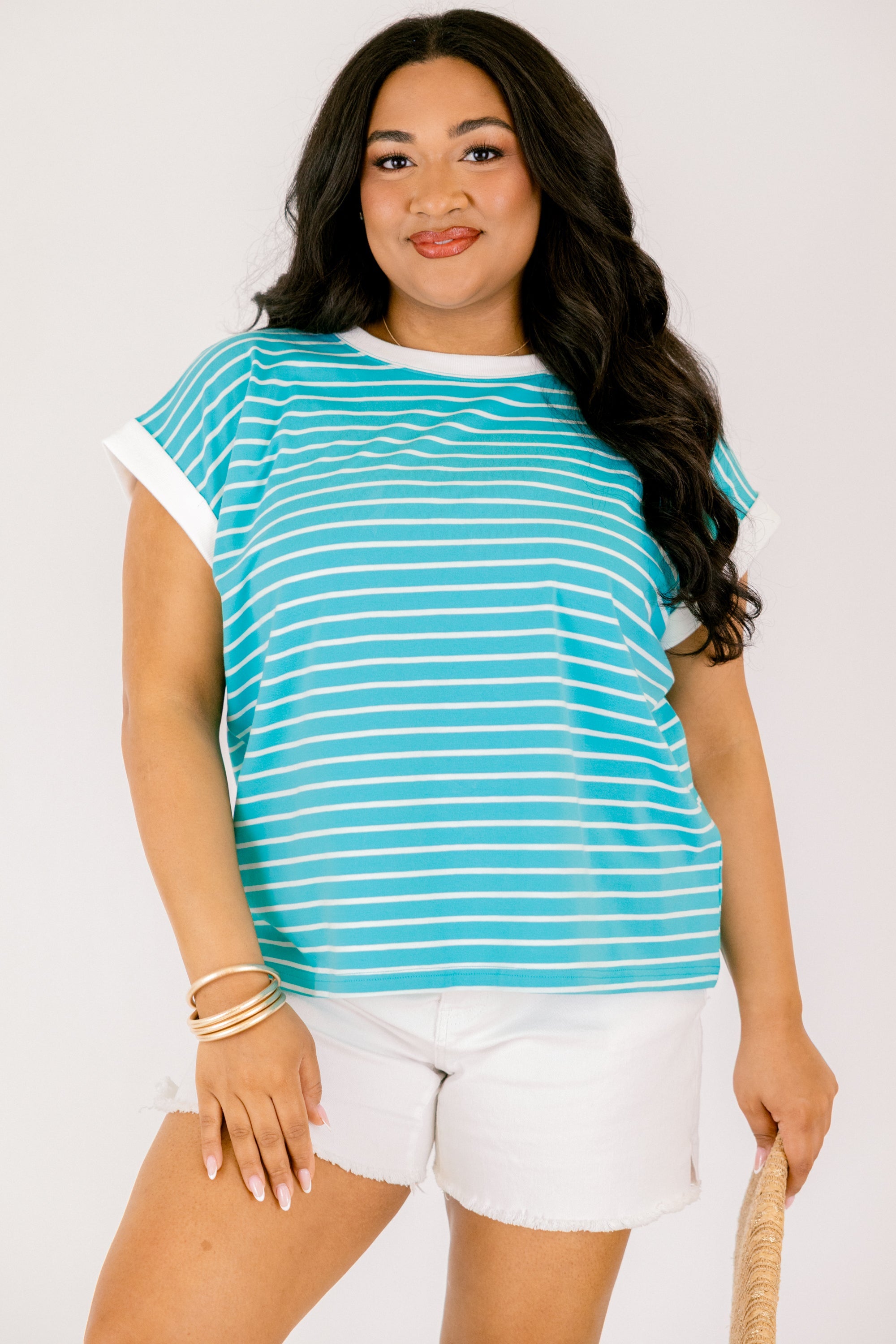 The Savannah Stroll Striped Tee, Turquoise