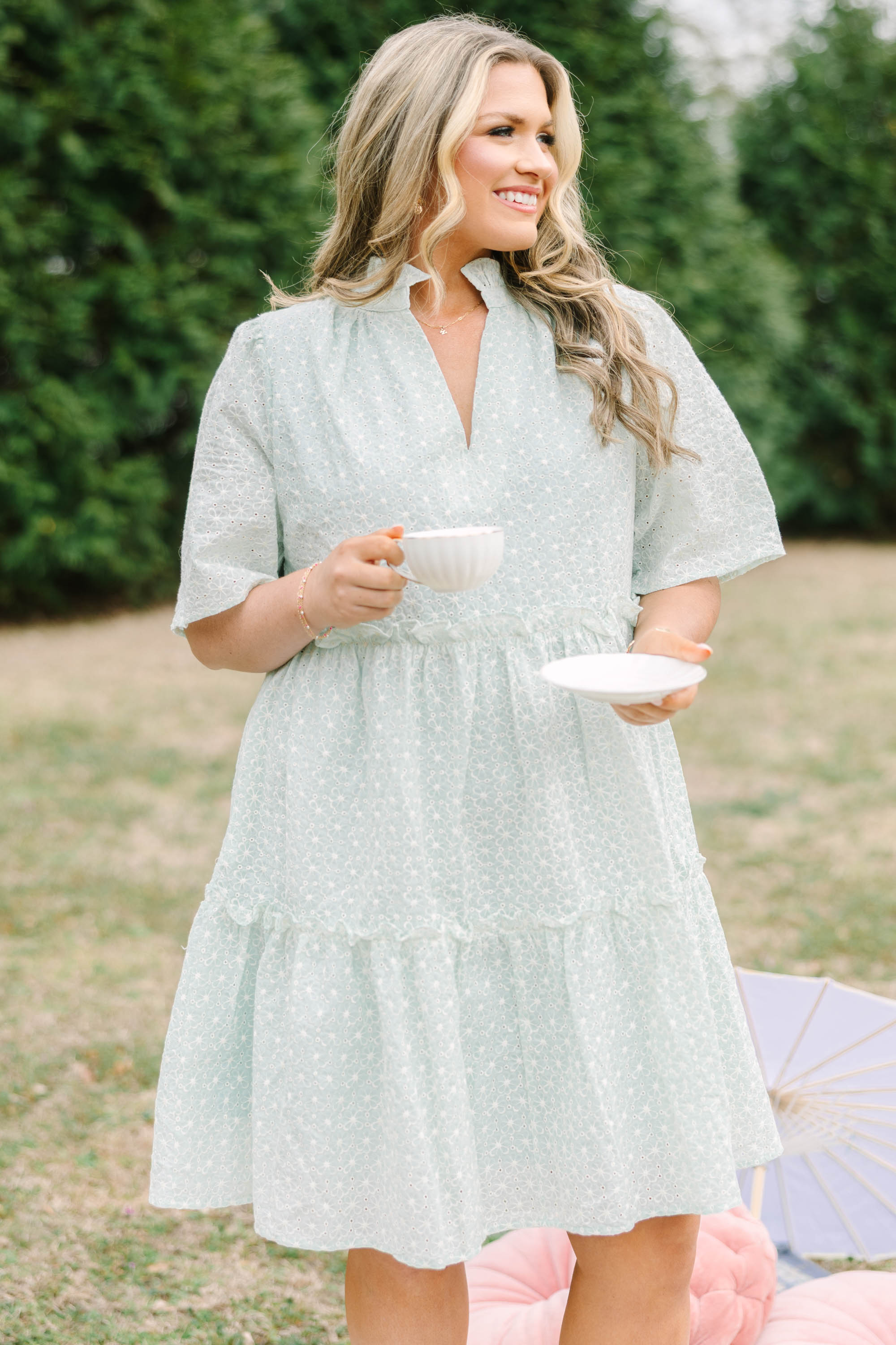 Through The Arbor Dress, Green Embroidery