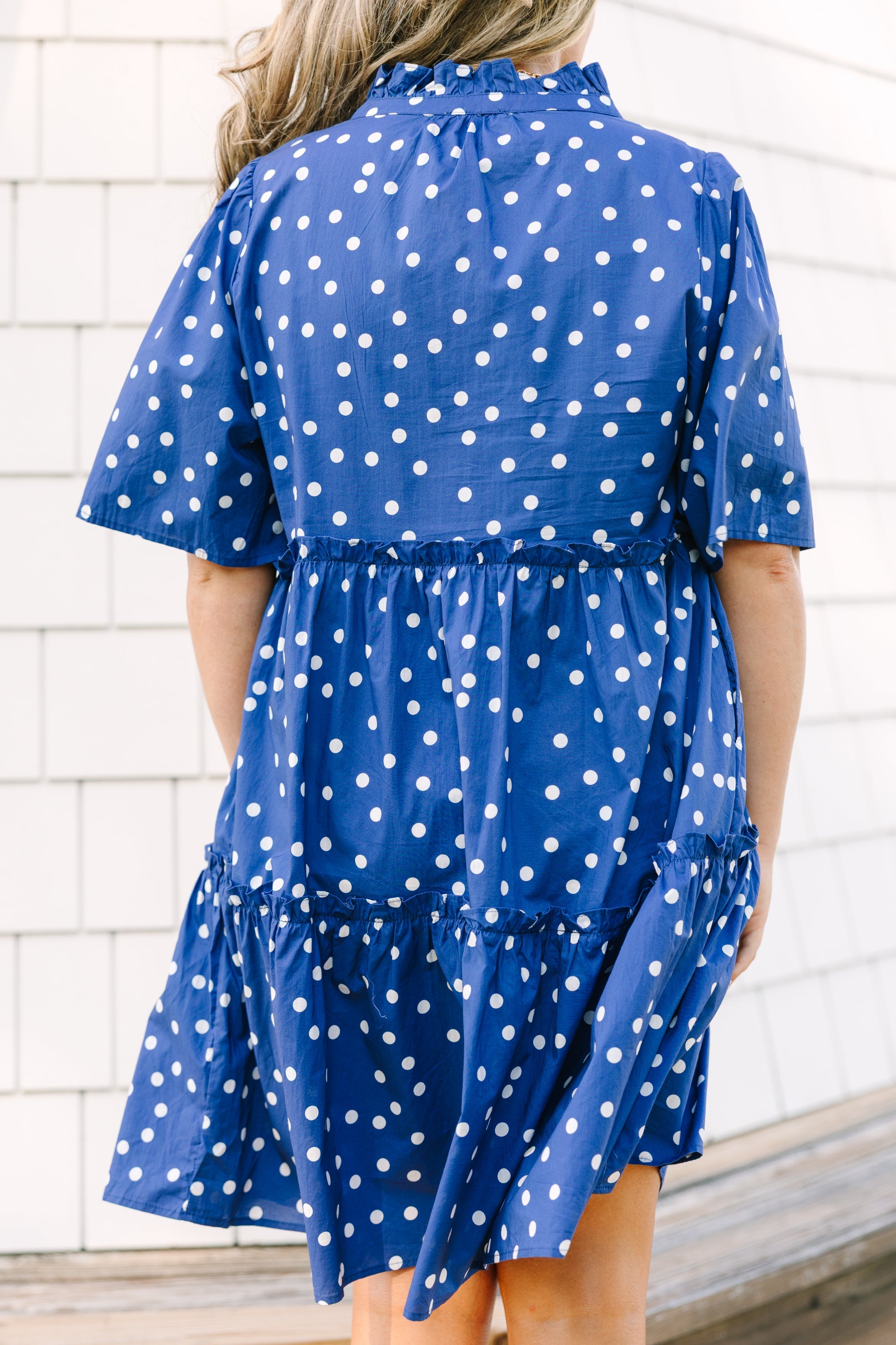 Through The Arbor Dress, Navy Polka Dot