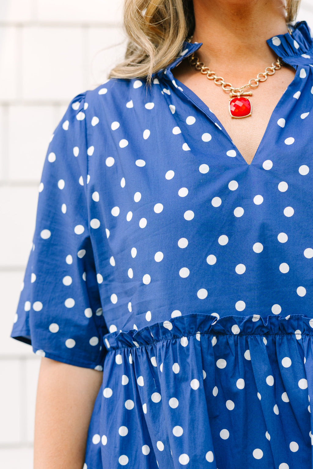 Through The Arbor Dress, Navy Polka Dot
