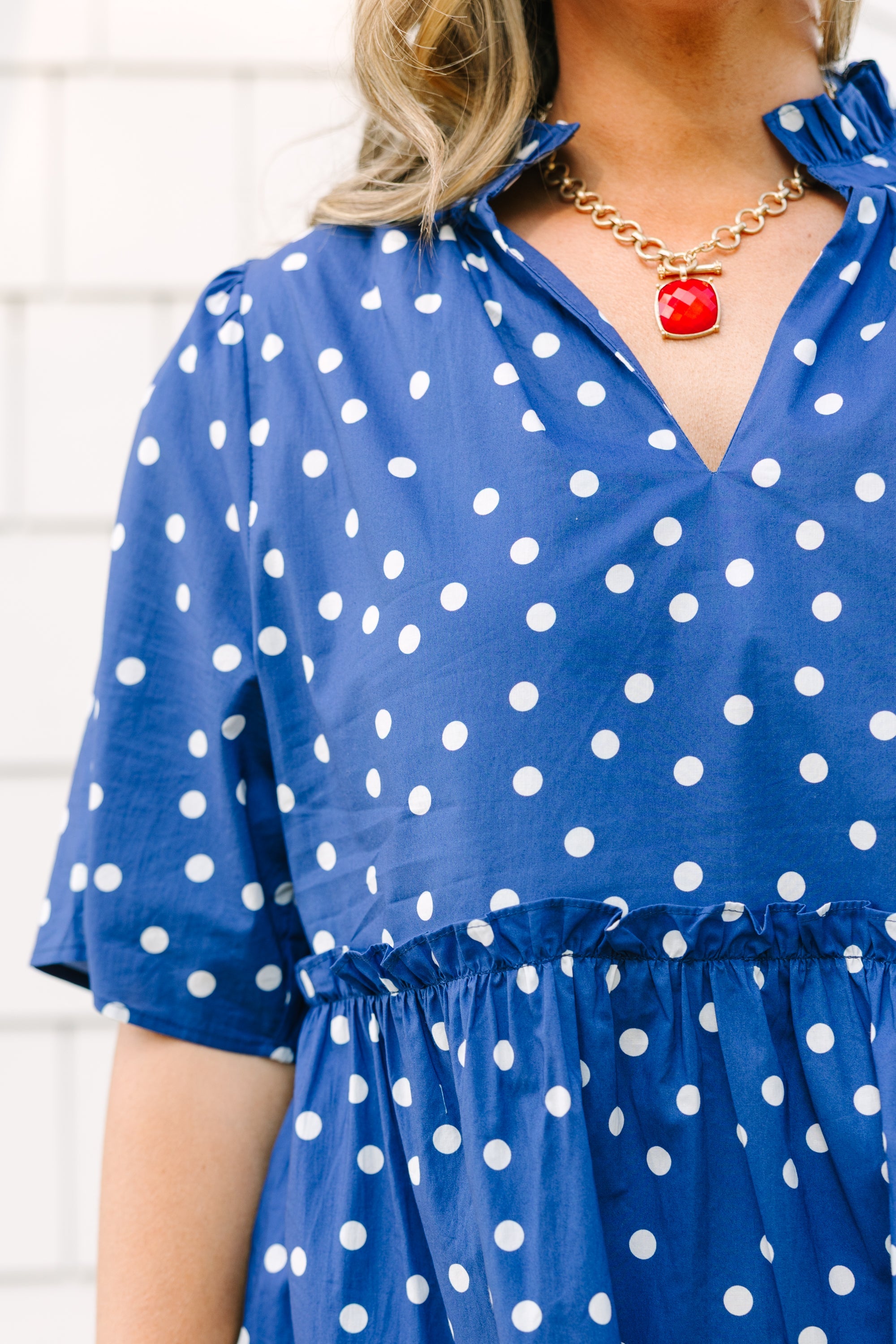 Through The Arbor Dress, Navy Polka Dot
