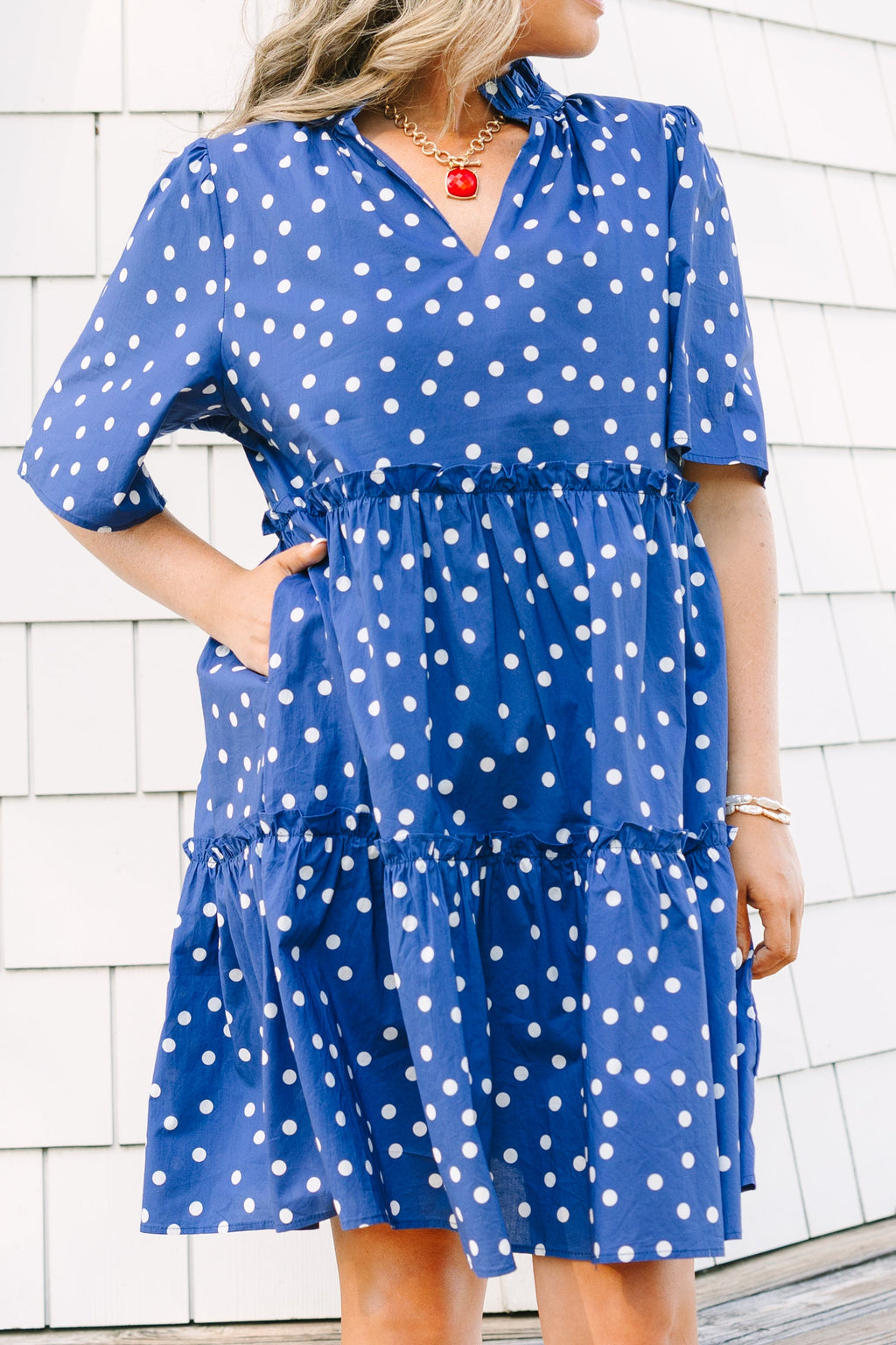 Through The Arbor Dress, Navy Polka Dot