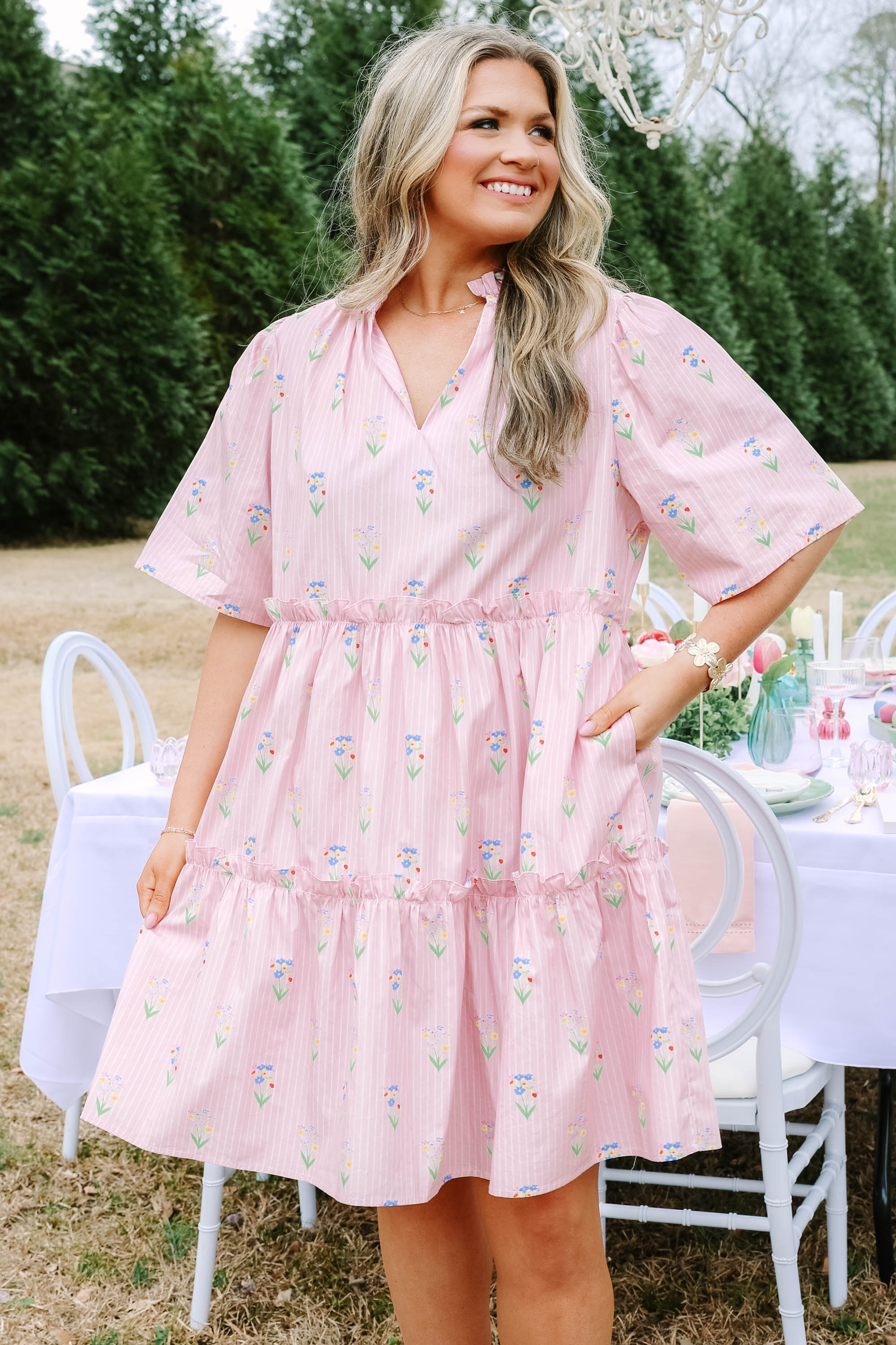Through The Arbor Dress, Pink Stripe