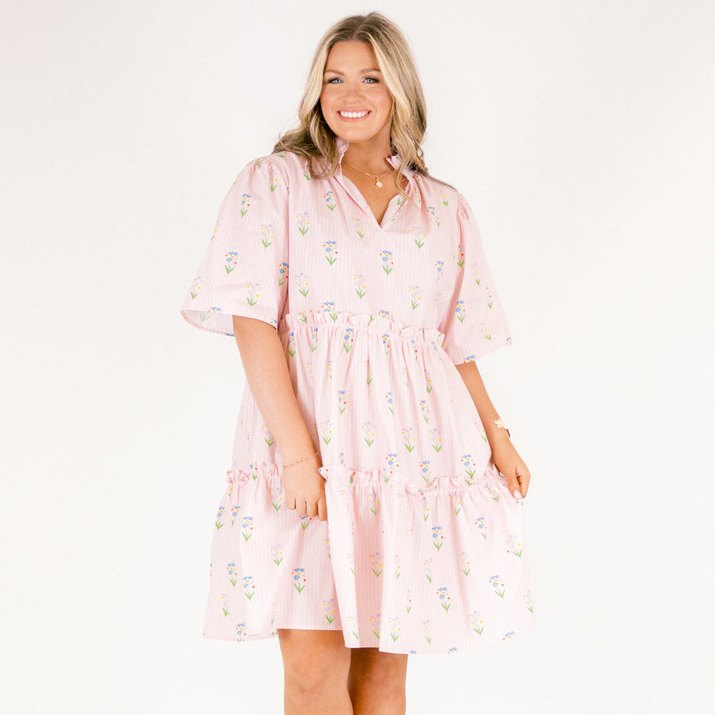 Through The Arbor Dress, Pink Stripe