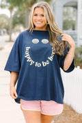 Happy As Ever Boyfriend Tee, Midnight Navy