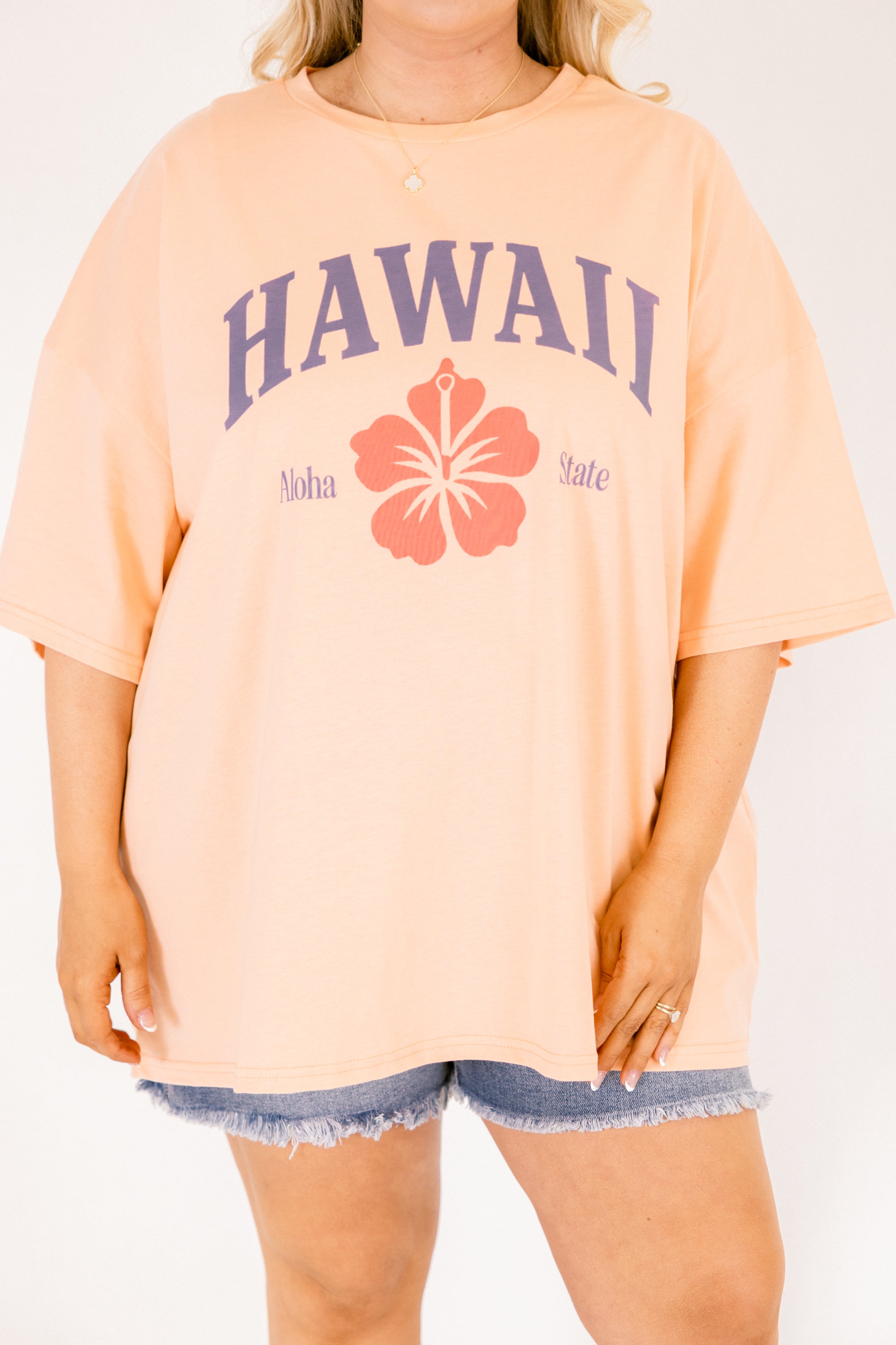 Vacay in Hawaii Boyfriend Tee, Neon Coral