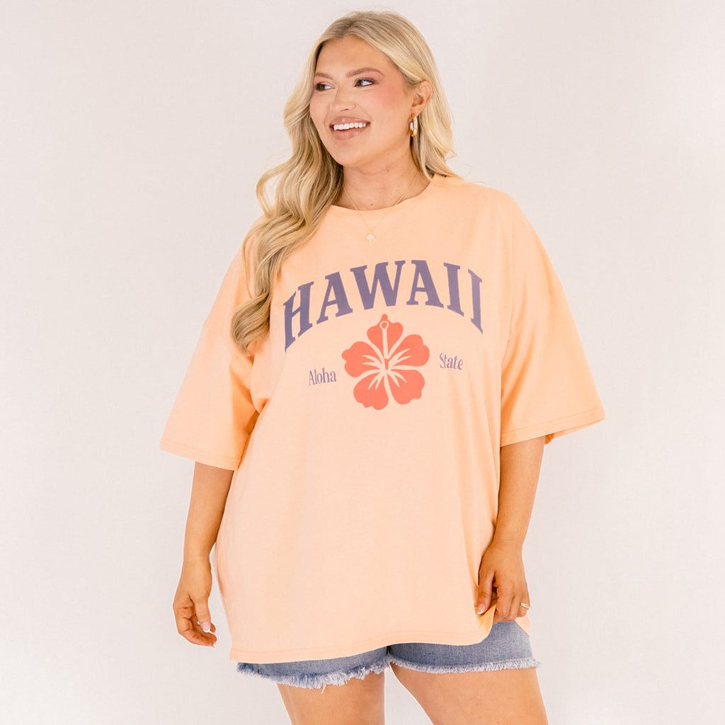 Vacay in Hawaii Boyfriend Tee, Neon Coral