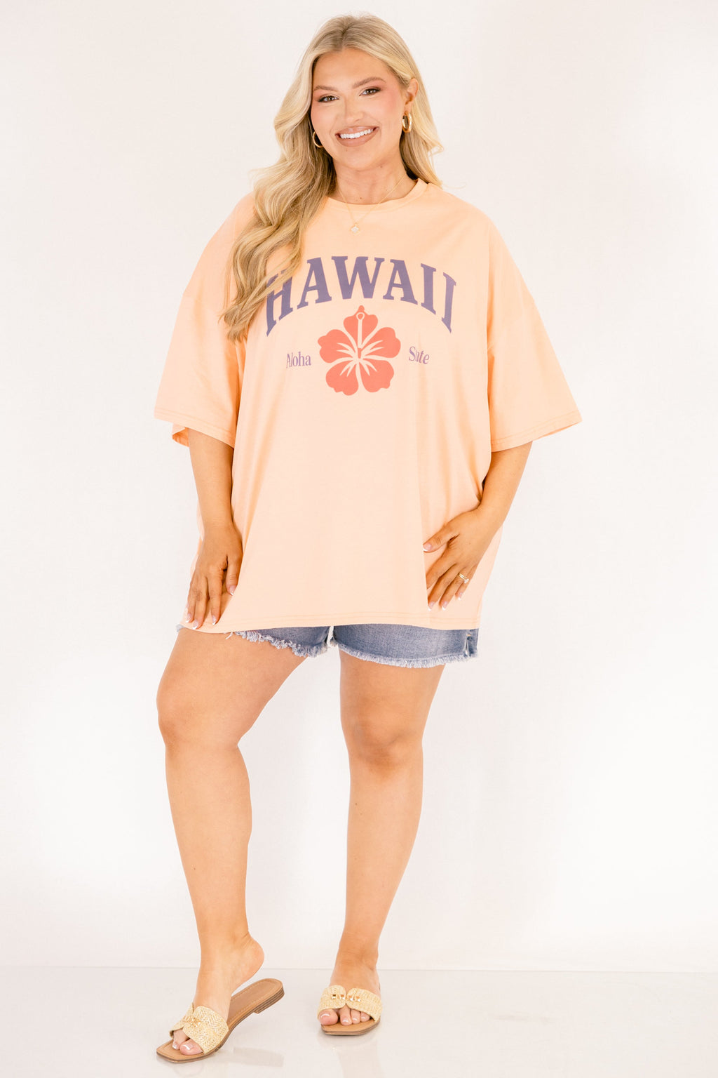 Vacay in Hawaii Boyfriend Tee, Neon Coral