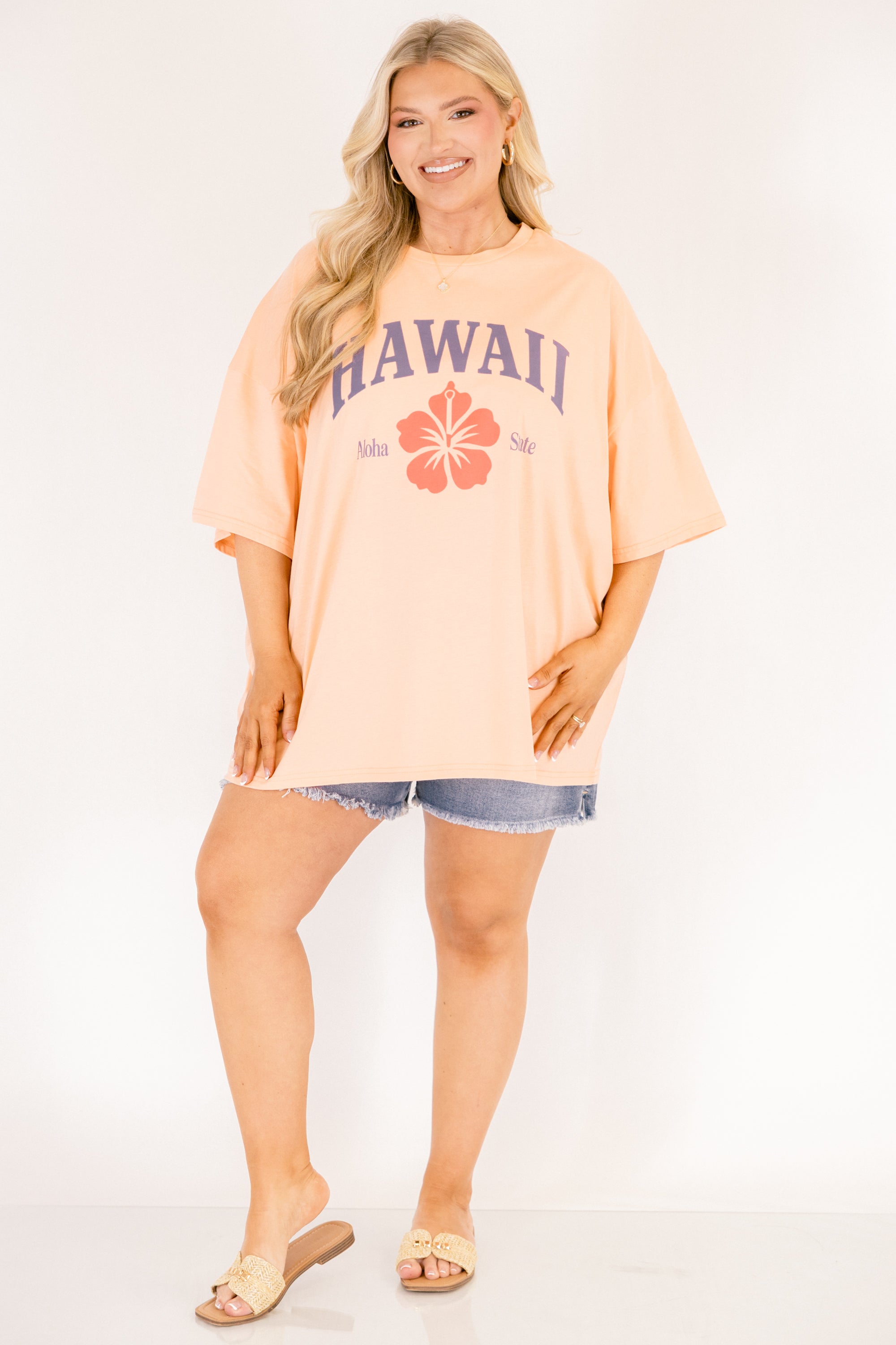 Vacay in Hawaii Boyfriend Tee, Neon Coral