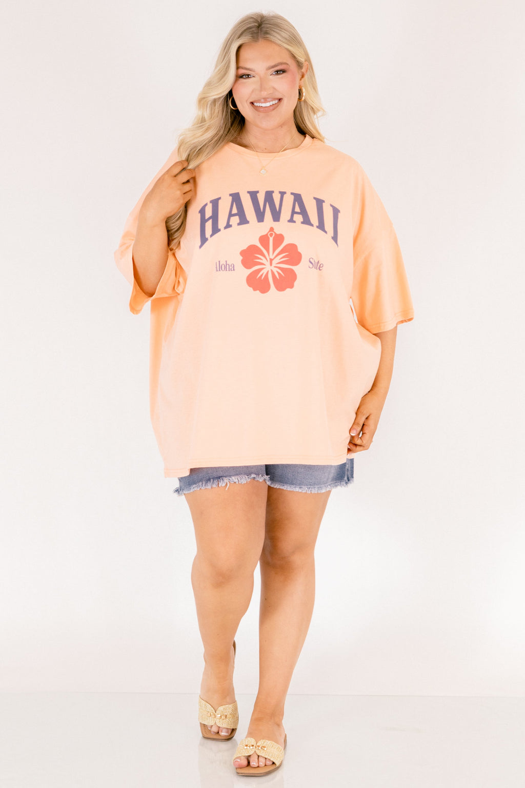 Vacay in Hawaii Boyfriend Tee, Neon Coral