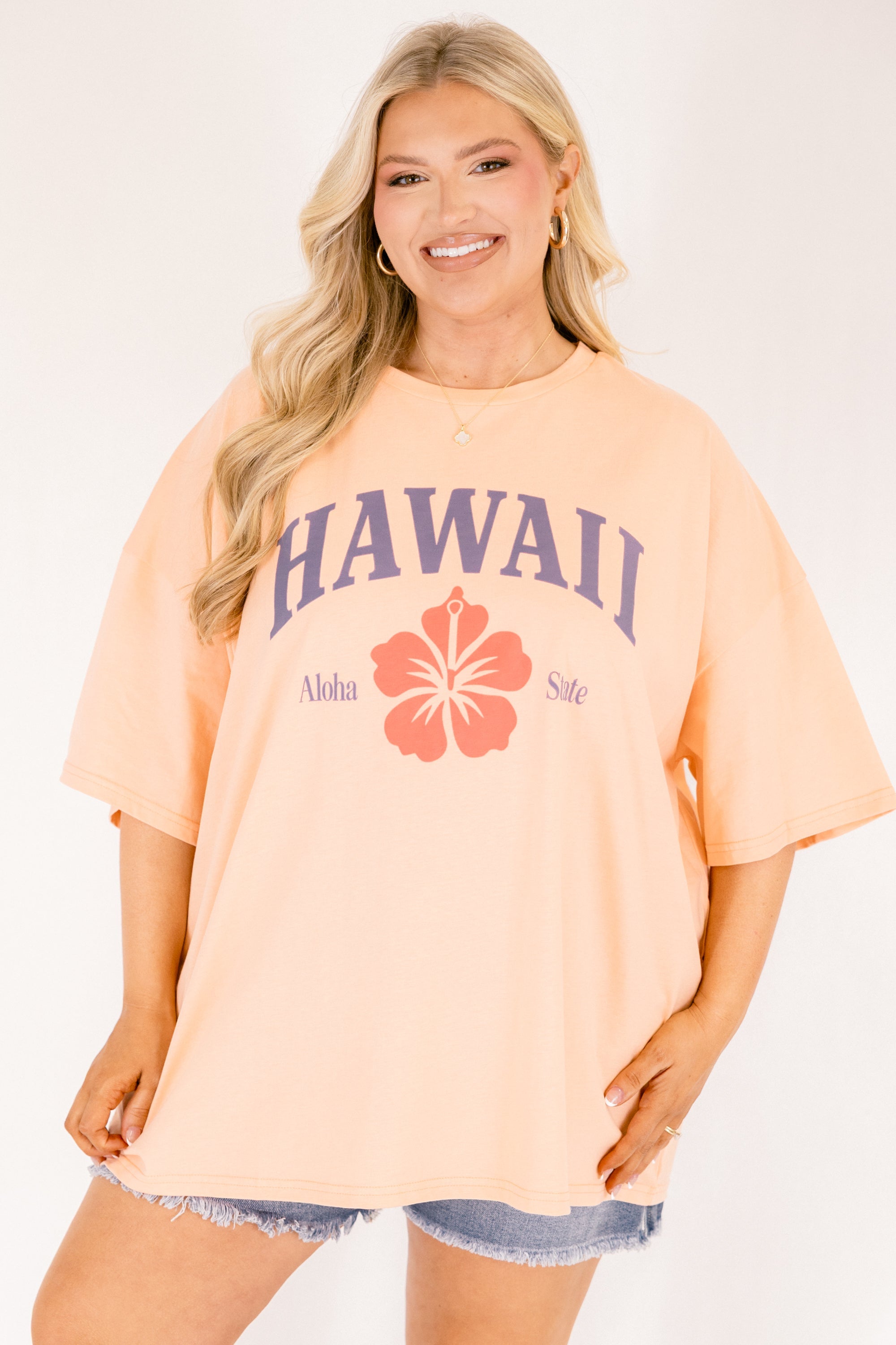 Vacay in Hawaii Boyfriend Tee, Neon Coral