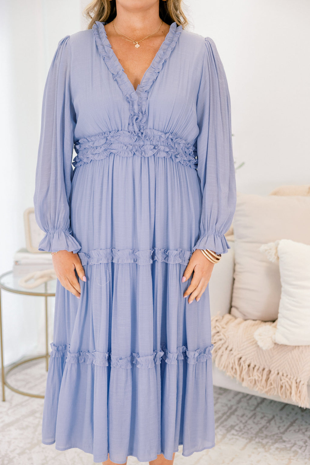 Vivid Palms Dress, Light Blue
