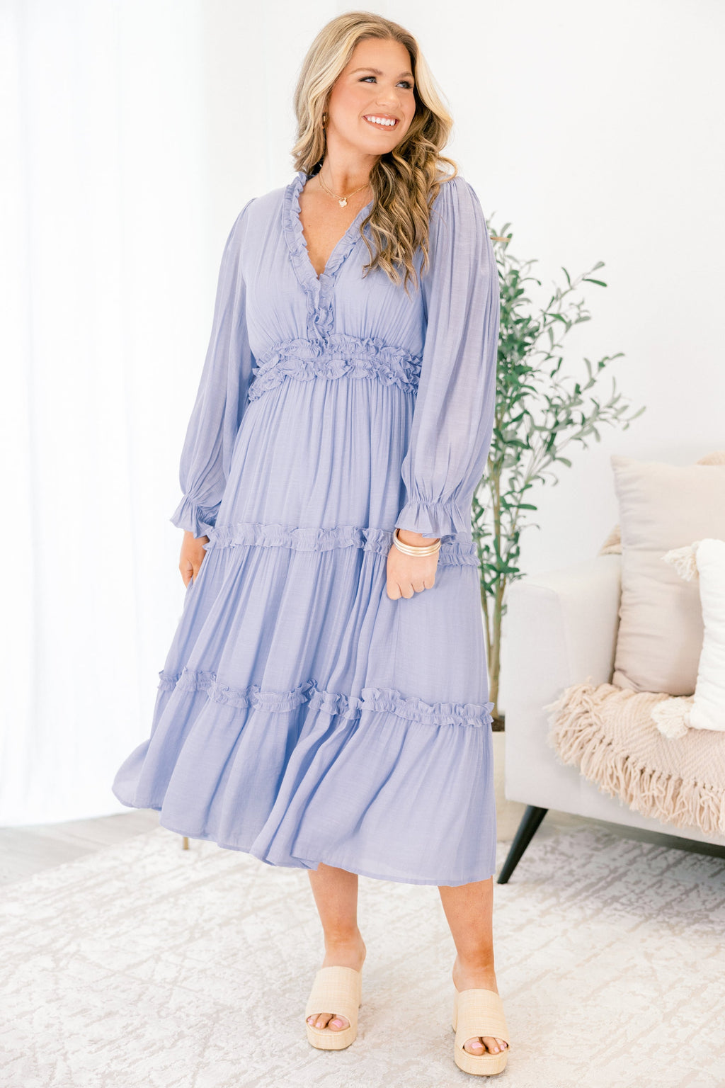 Vivid Palms Dress, Light Blue
