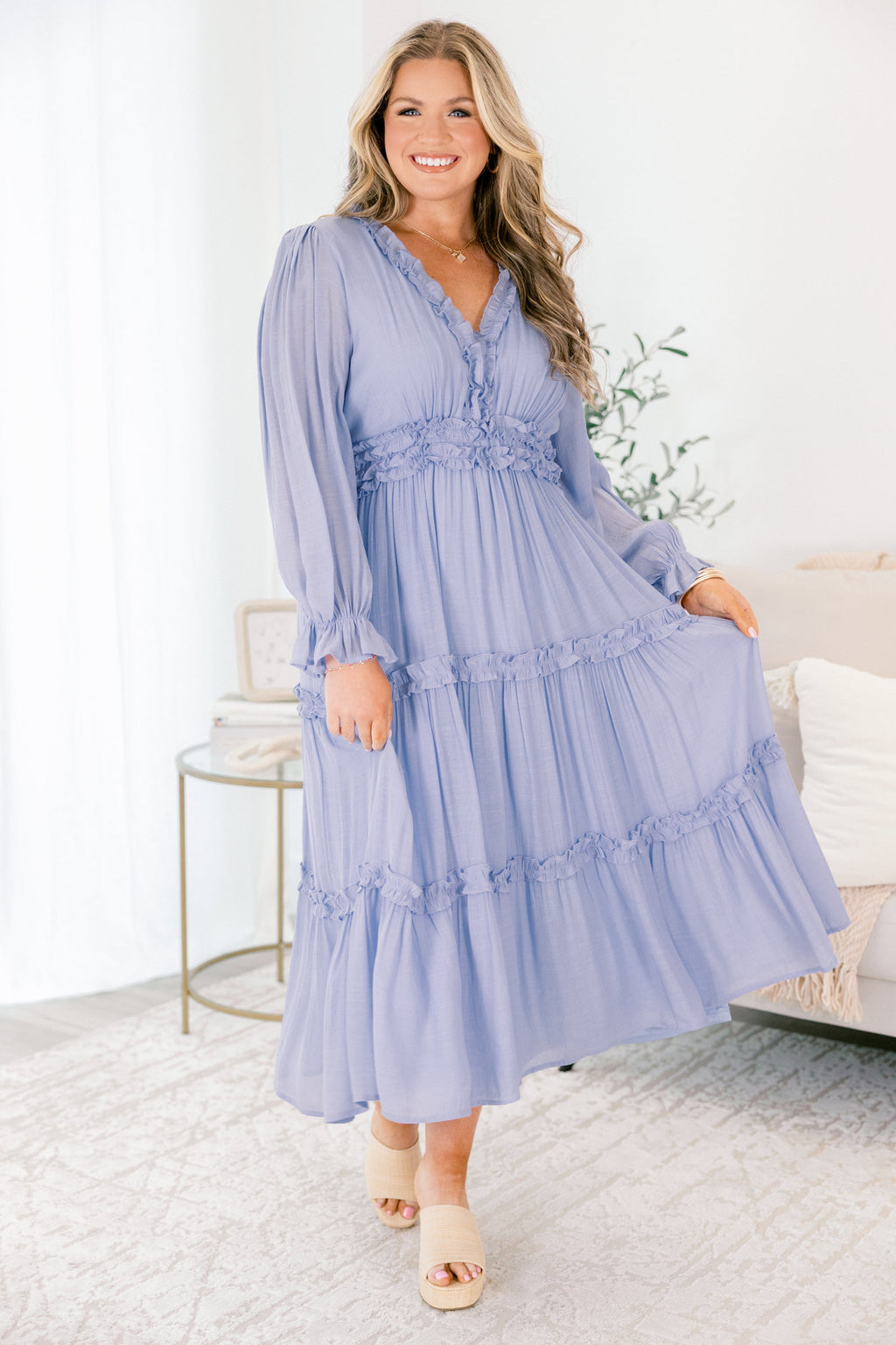 Vivid Palms Dress, Light Blue