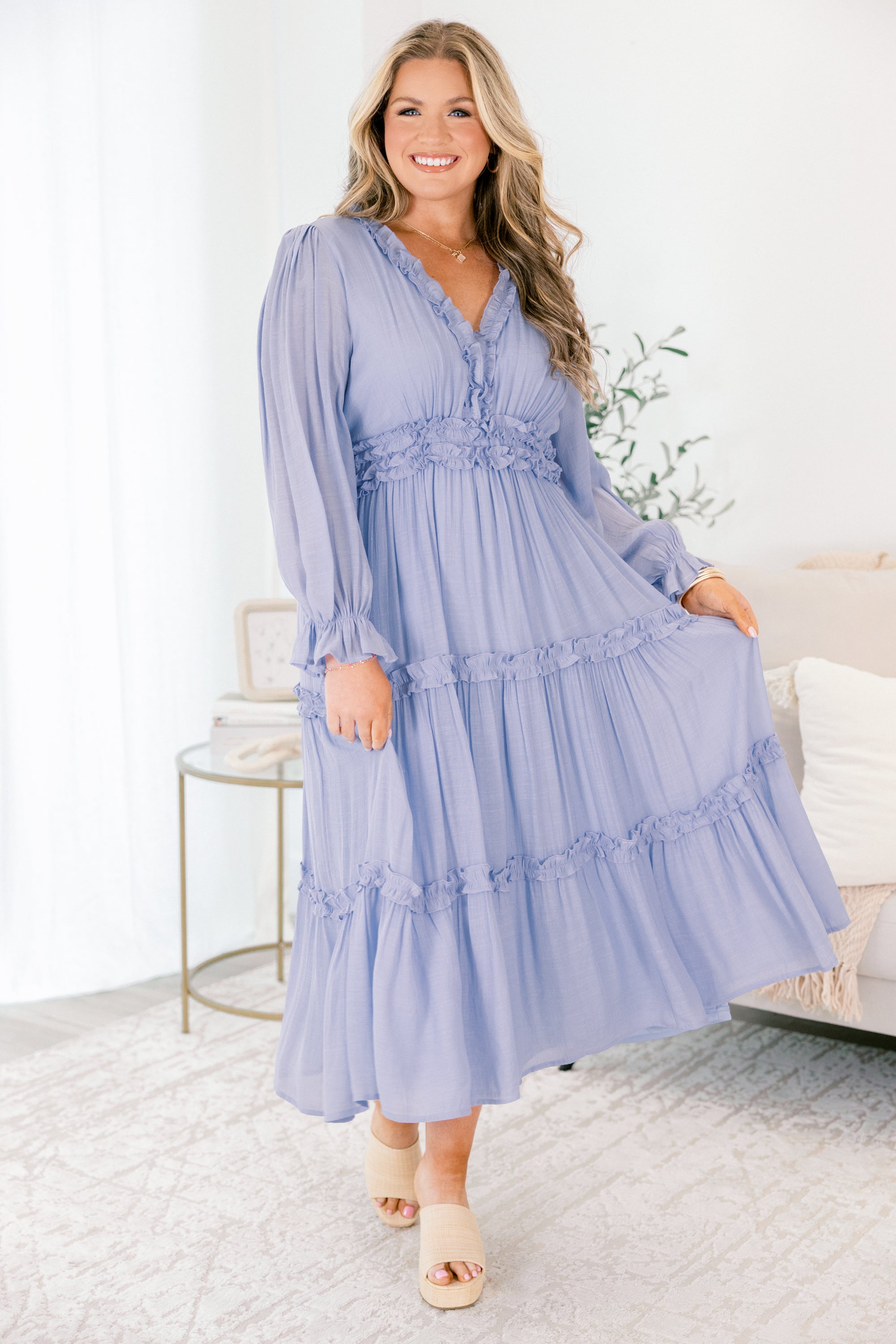 Vivid Palms Dress, Light Blue