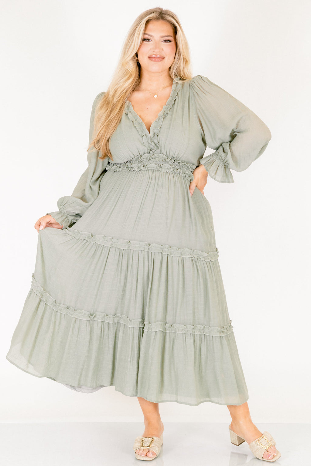 Vivid Palms Dress, Sage