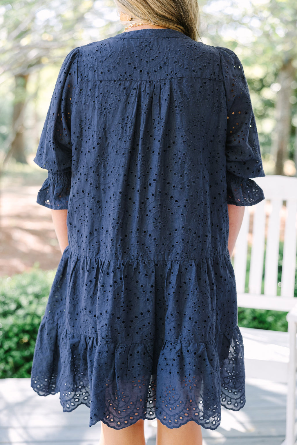 What You Know Dress, Navy Embroidery