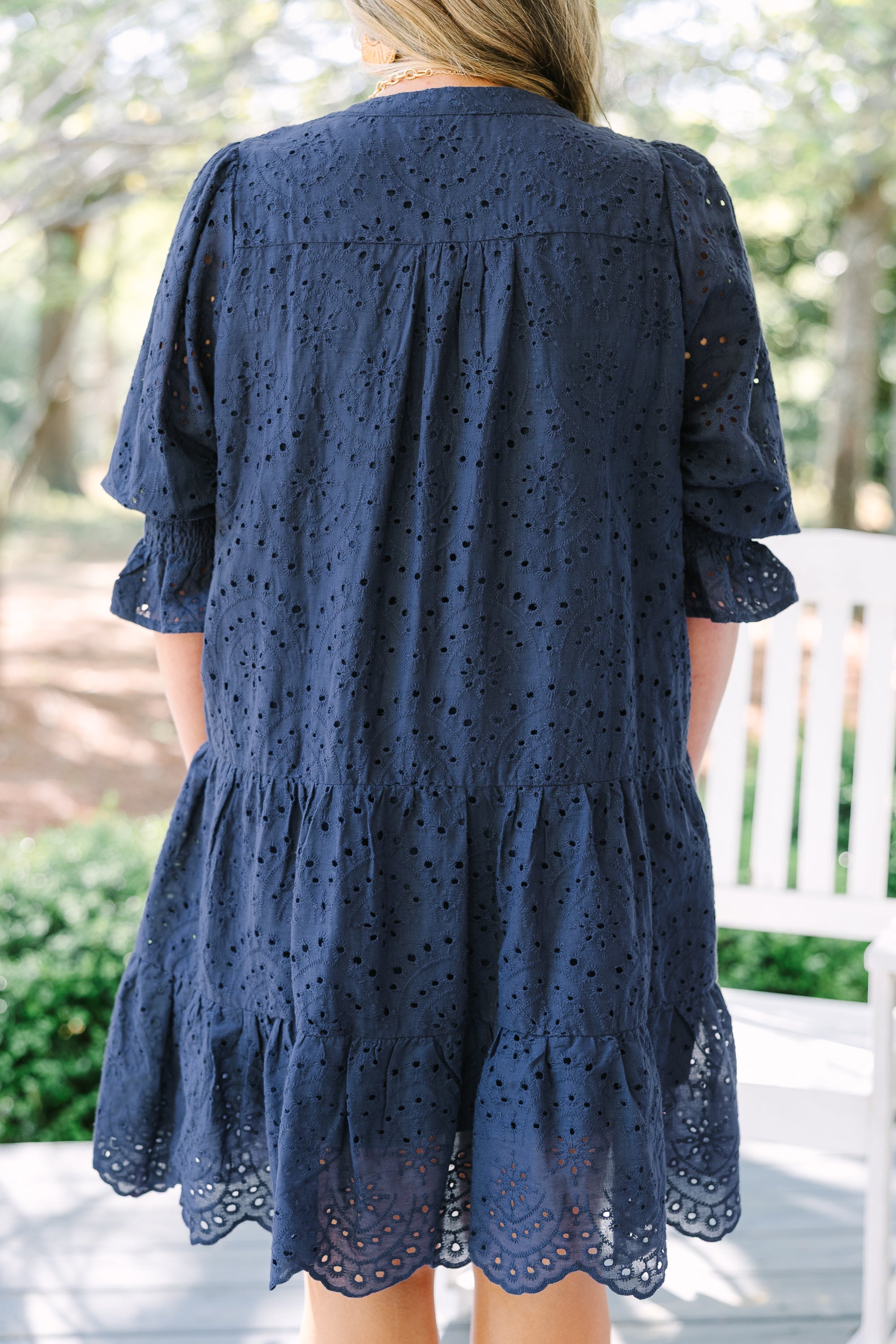 What You Know Dress, Navy Embroidery