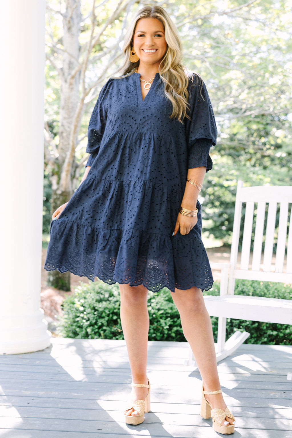 What You Know Dress, Navy Embroidery