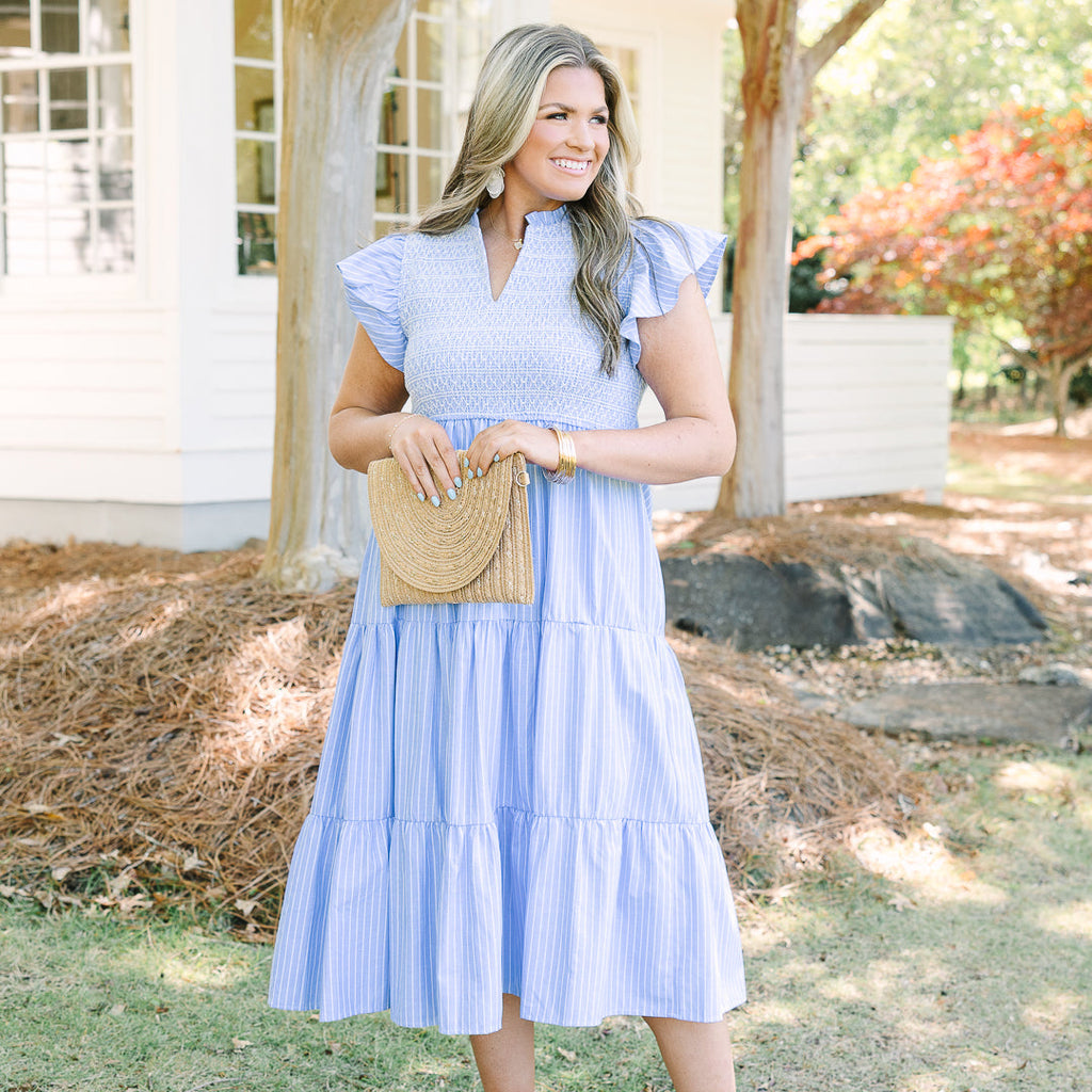 Where Our Story Begins Dress, Blue Stripe