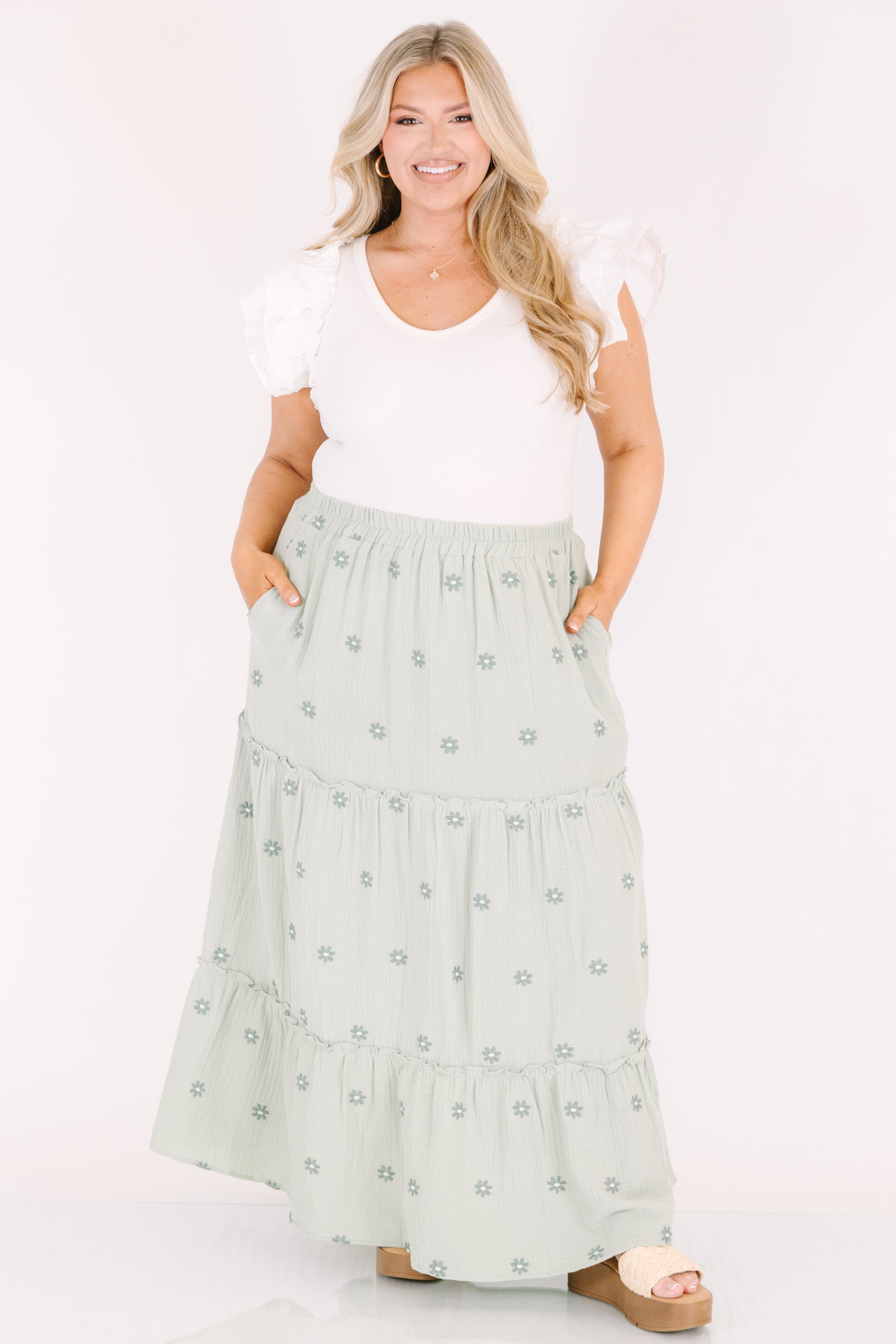 Whimsical Woman Maxi Skirt, Green