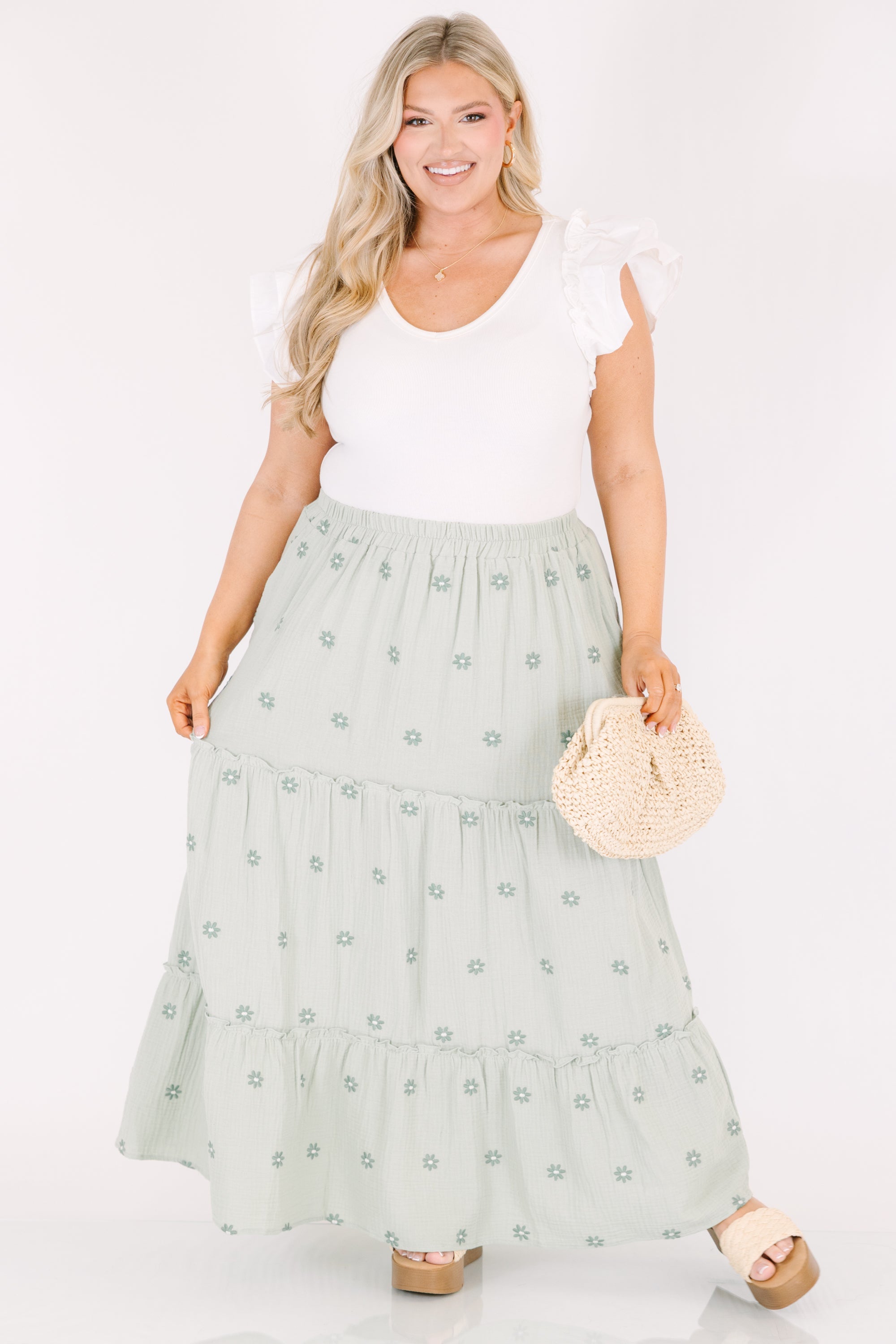 Whimsical Woman Maxi Skirt, Green