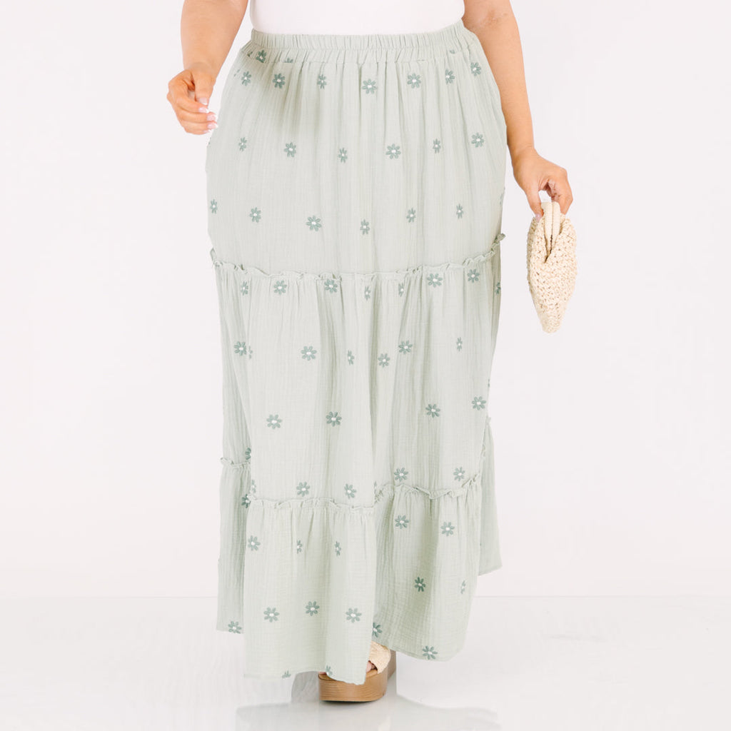 Whimsical Woman Maxi Skirt, Green