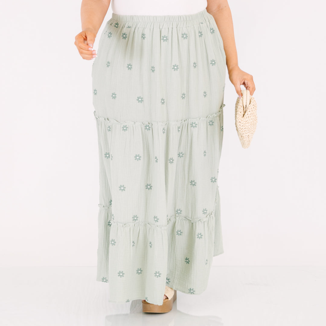 Whimsical Woman Maxi Skirt, Green