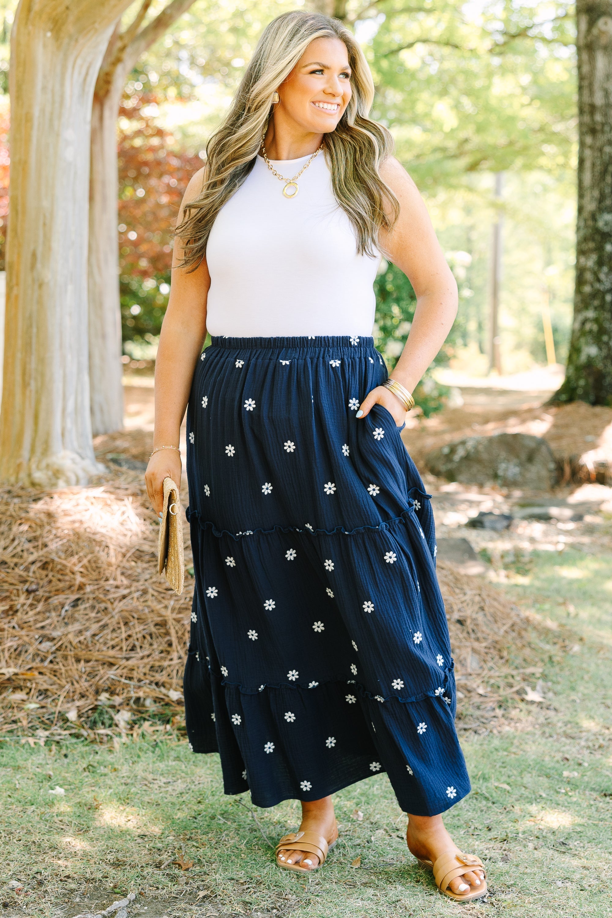 Whimsical Woman Maxi Skirt, Navy