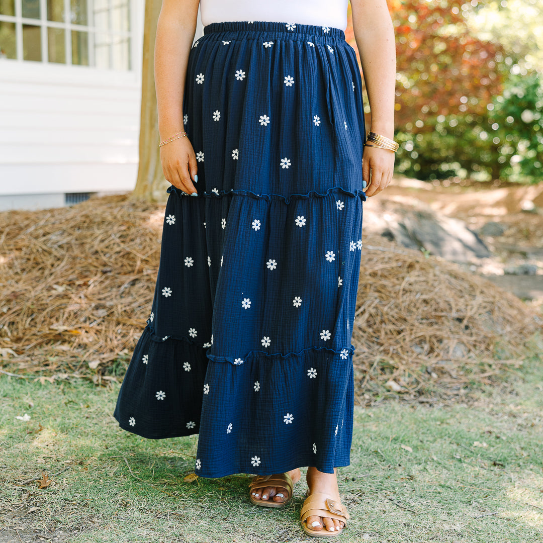 Whimsical Woman Maxi Skirt, Navy