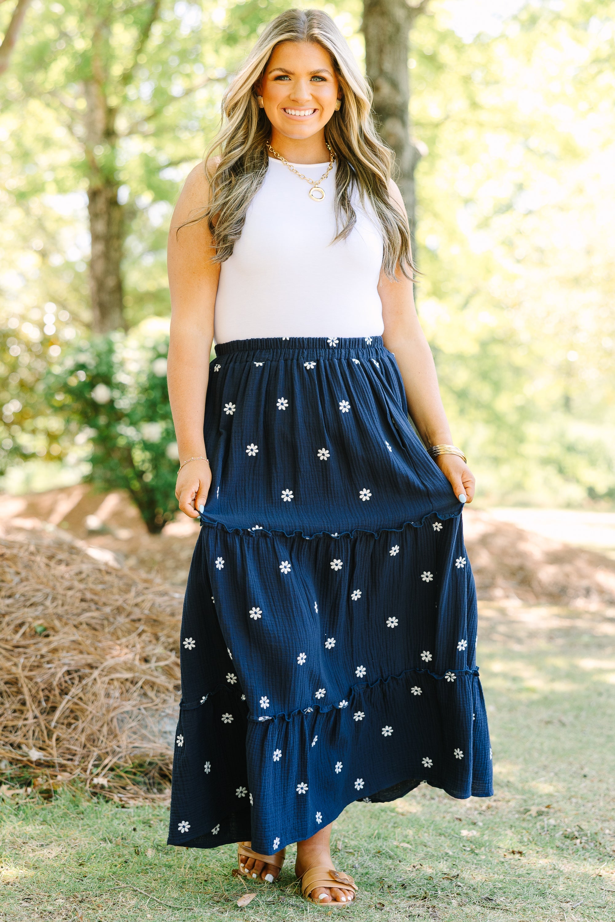 Whimsical Woman Maxi Skirt, Navy