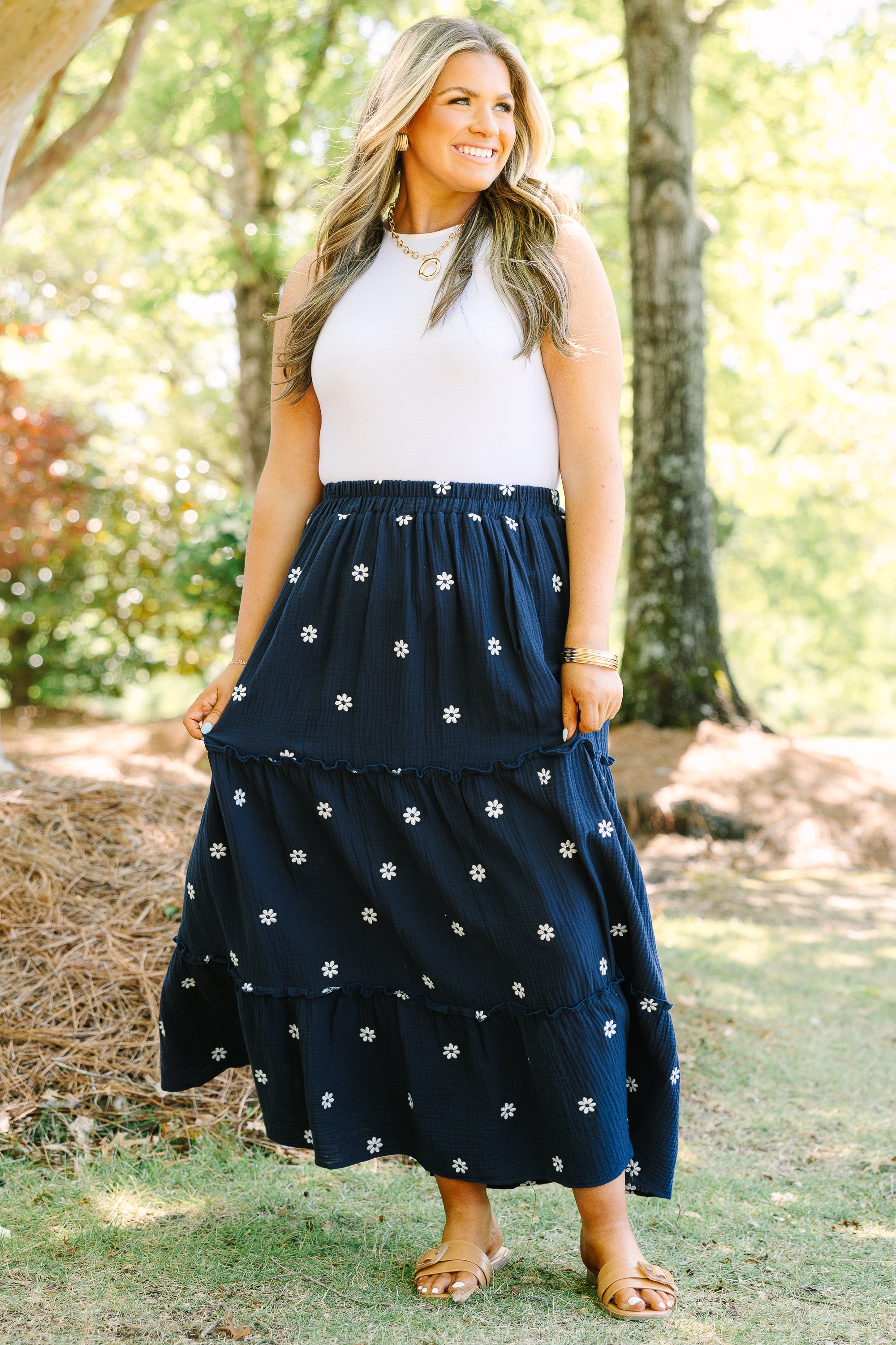 Whimsical Woman Maxi Skirt, Navy